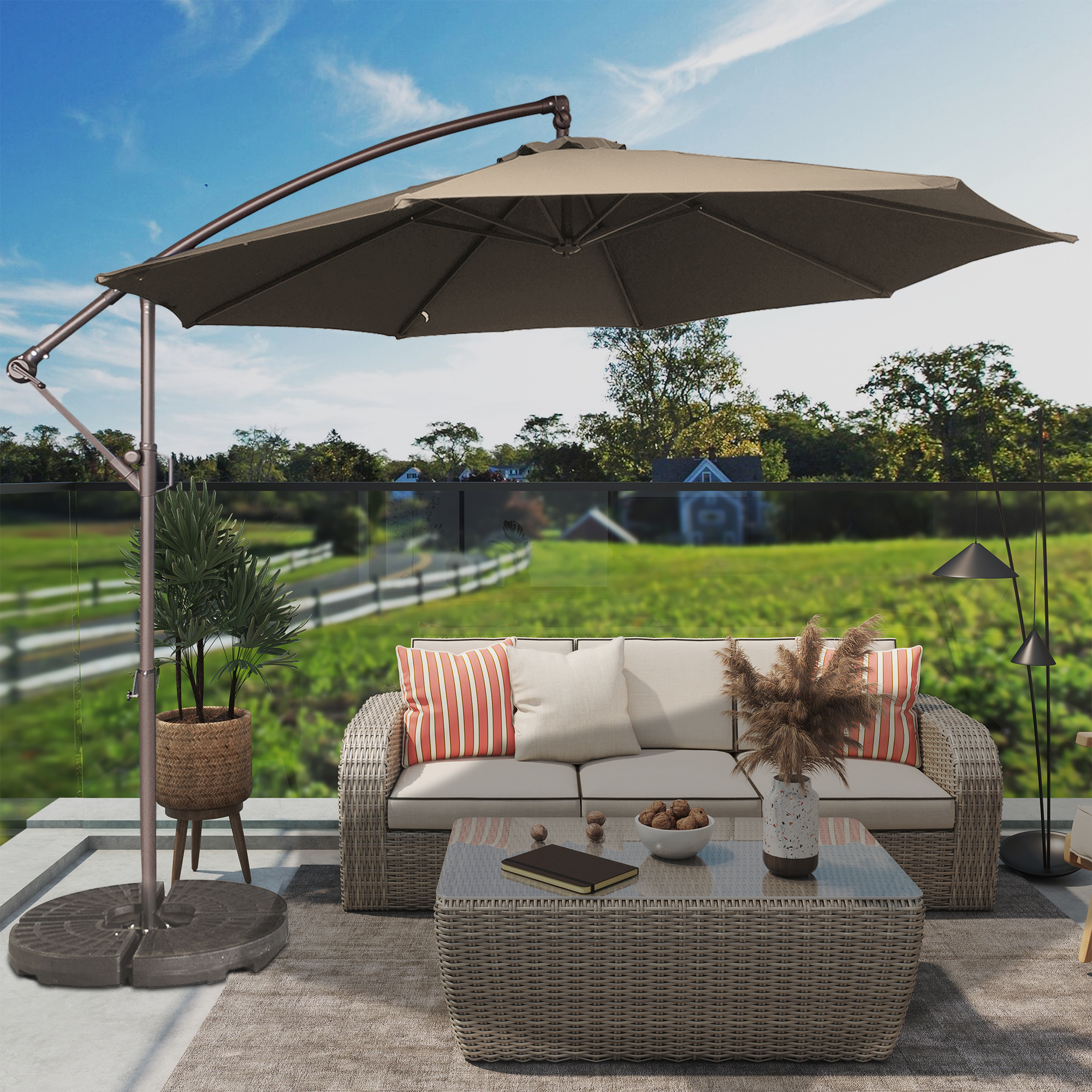 10 Ft Cantilever Patio Offset Umbrella Upgrade Crank Hanging Canopy Umbrella