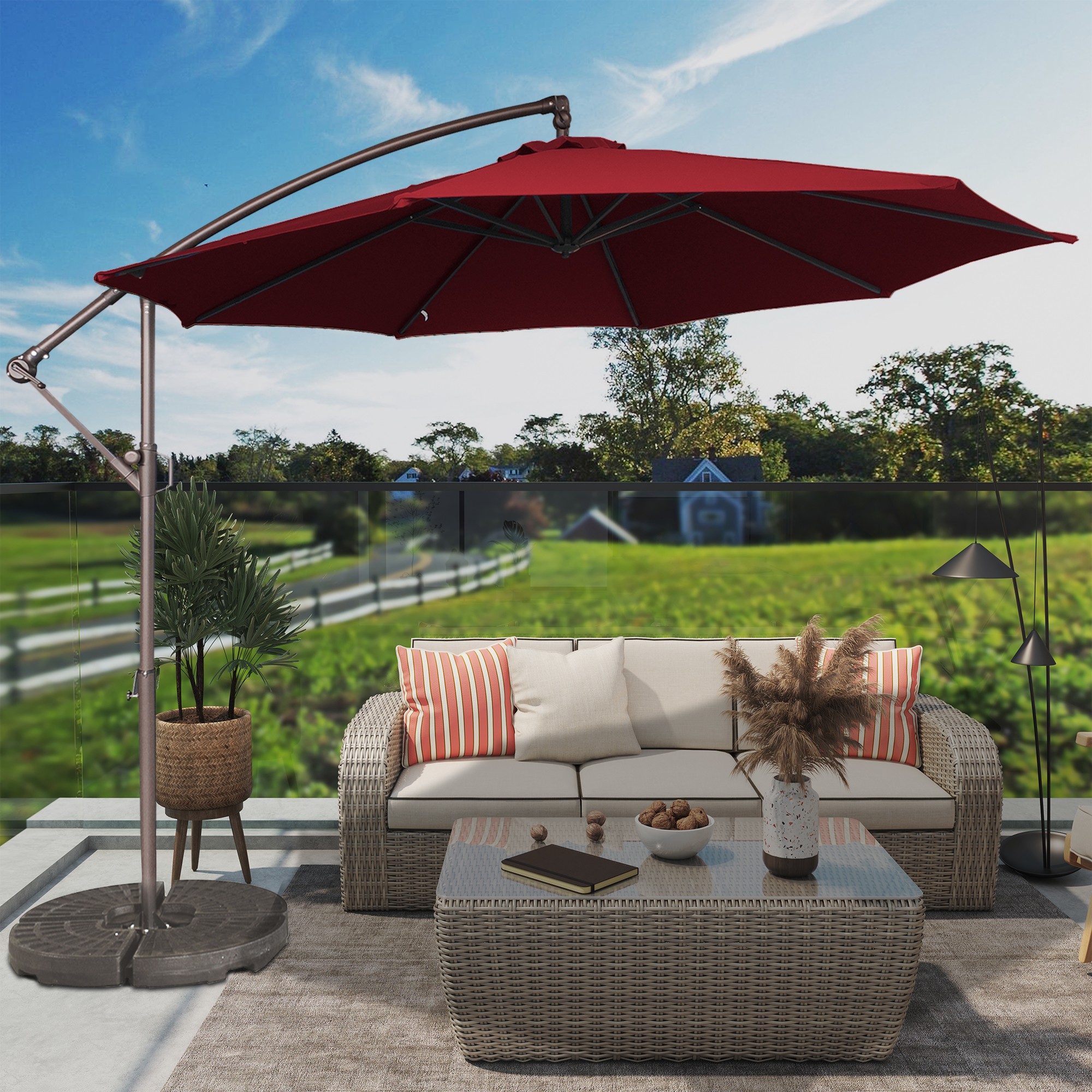 10 Ft Cantilever Patio Offset Umbrella Upgrade Crank Hanging Canopy Umbrella