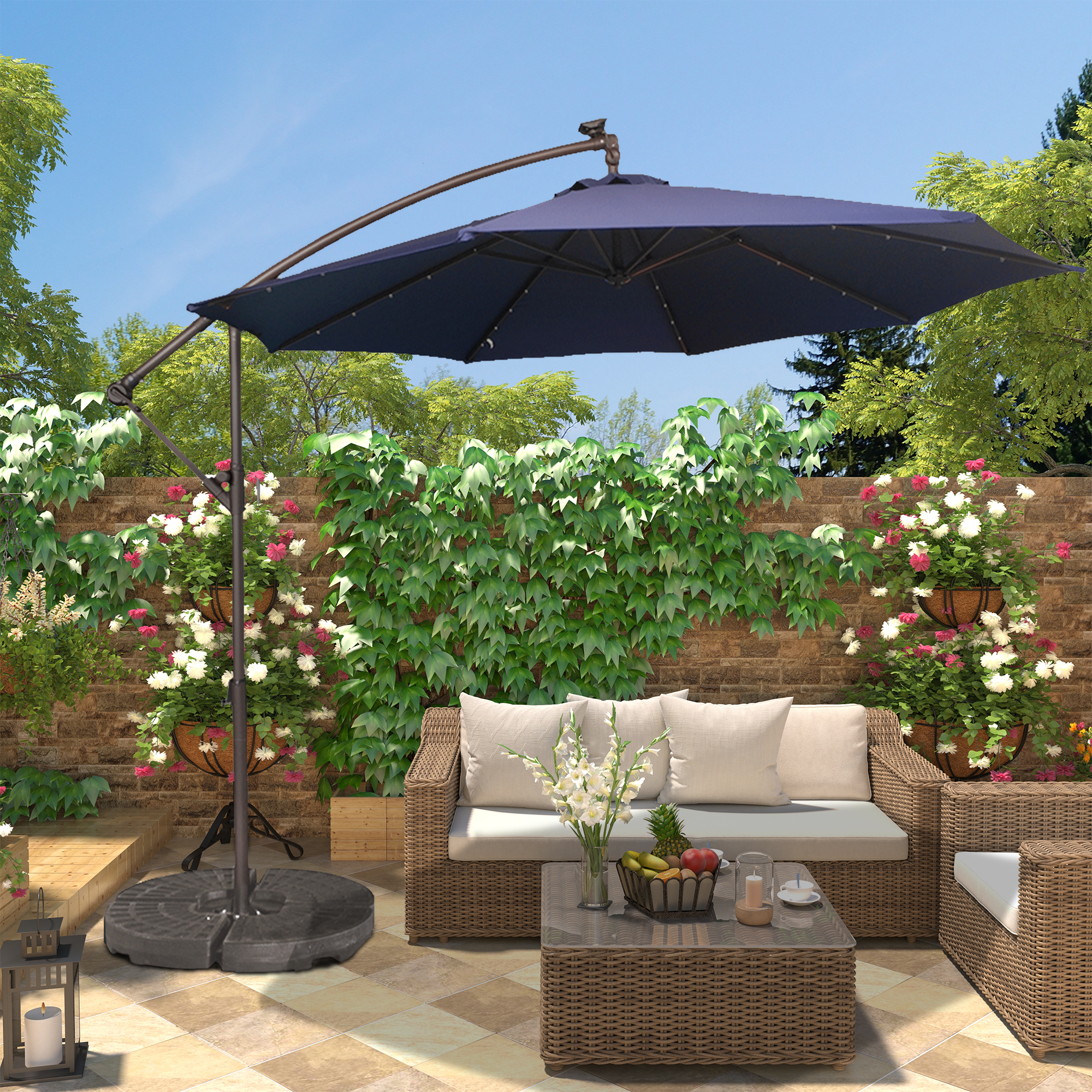 10 Ft Cantilever Patio Offset Umbrella Upgrade Crank Hanging Canopy Umbrella