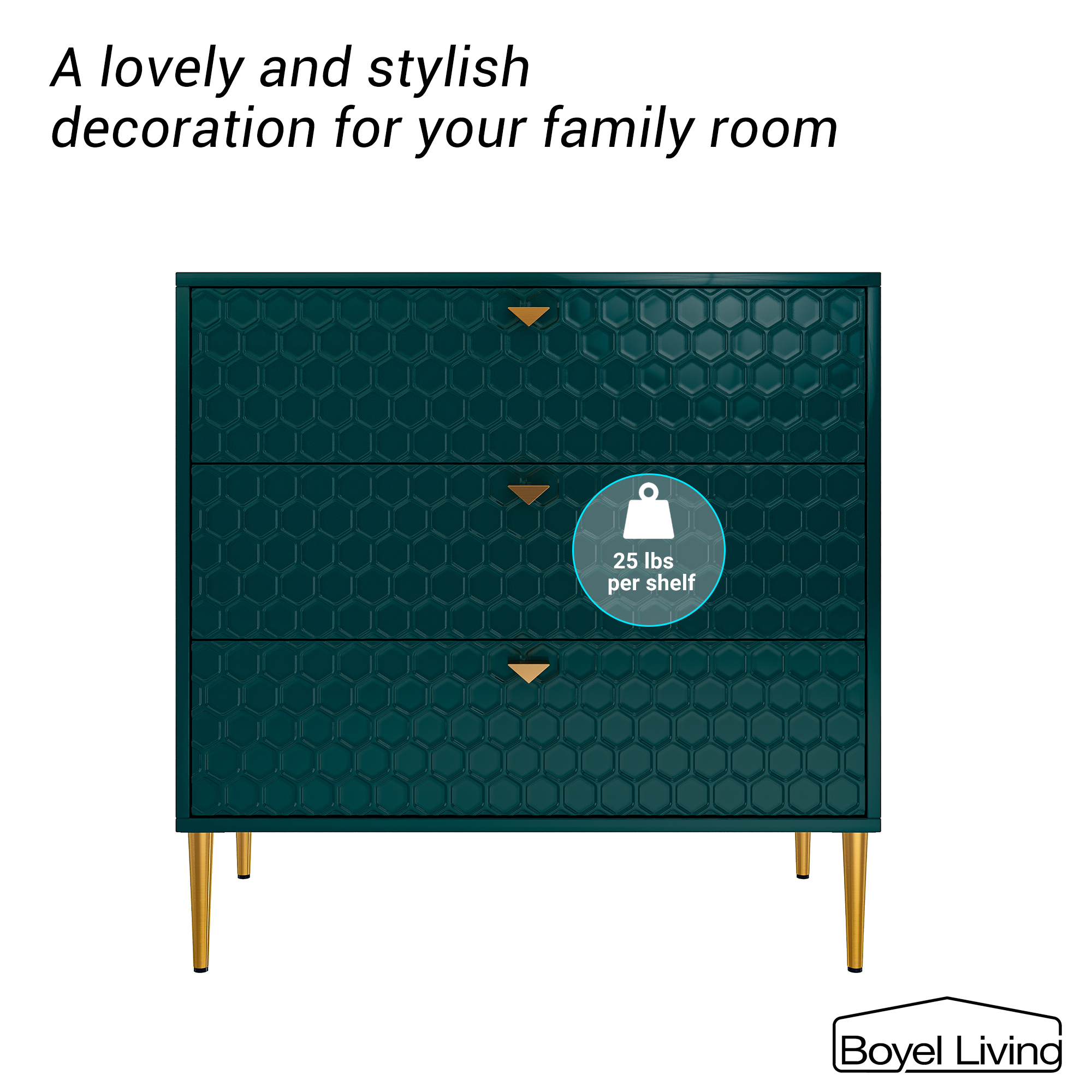 3 Drawers Storage TV Stand Sideboard Decorated Cabinet