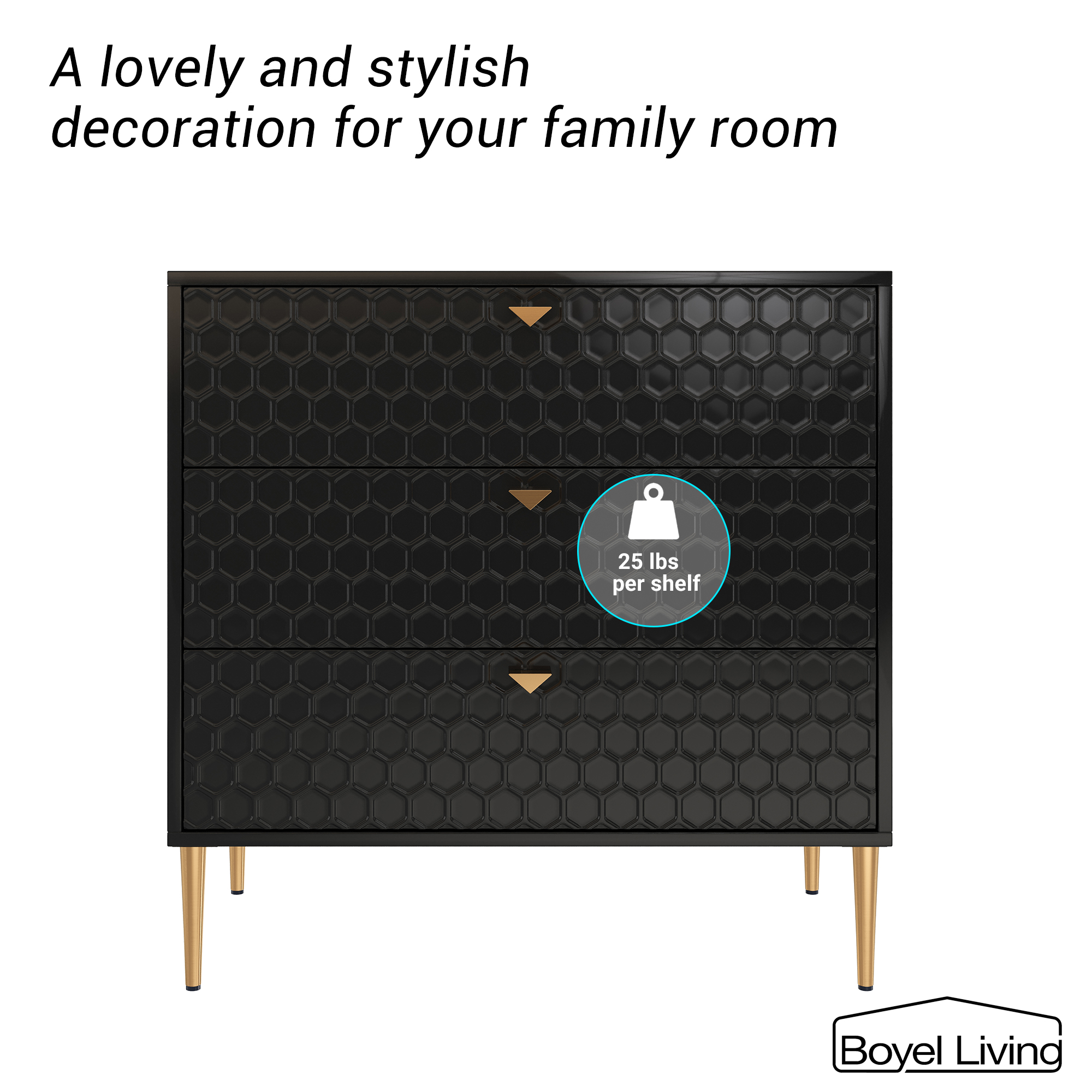 3 Drawers Storage TV Stand Sideboard Decorated Cabinet