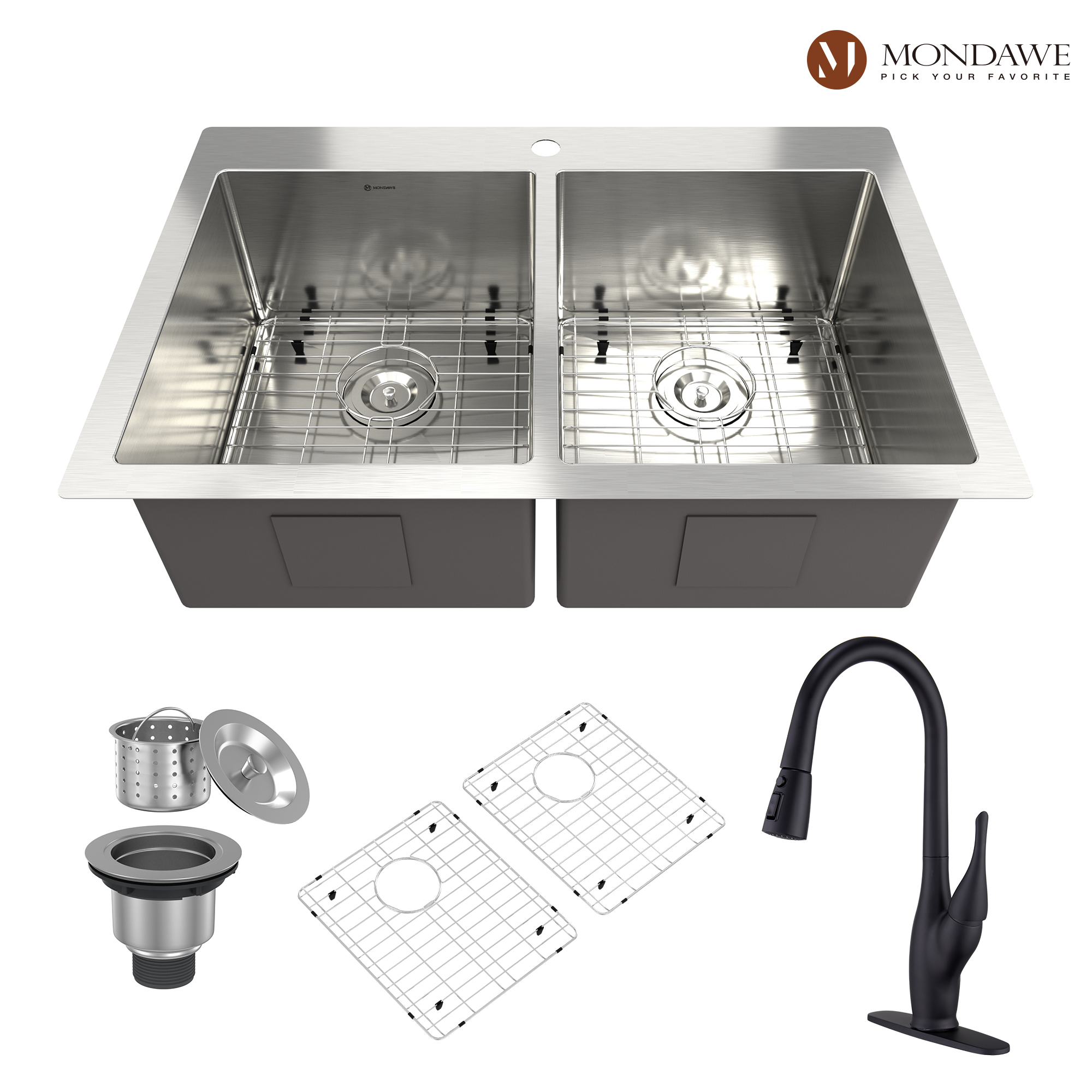 Edgewater® 33 X 22-Inch Stainless Steel 1-Hole Dual Mount Double-Bowl ADA Kitchen Sink | LIXIL Pro