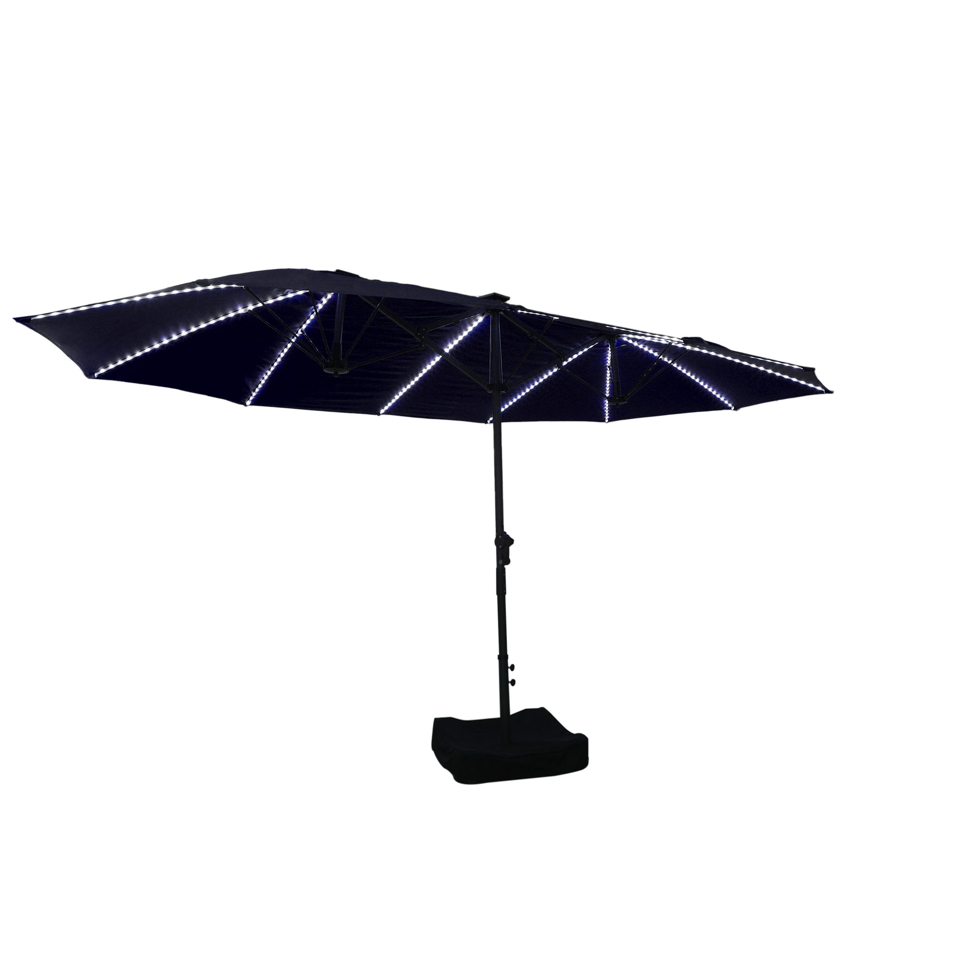 15ft Rectangular Dual-Sided Patio Fiberglass Ribs Umbrella with LED Lights