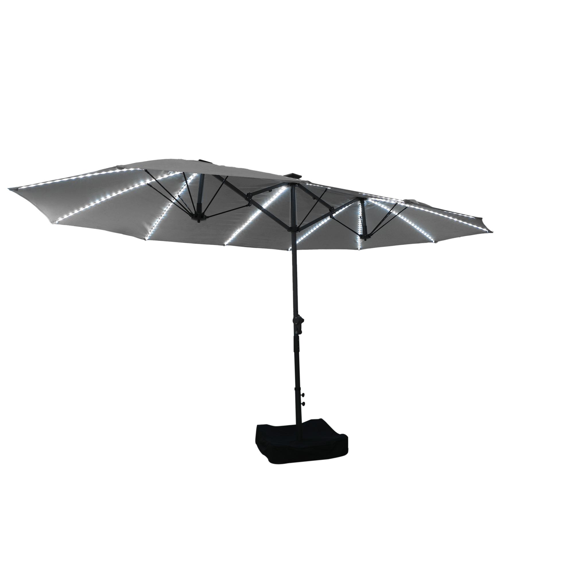 15ft Rectangular Dual-Sided Patio Fiberglass Ribs Umbrella with LED Lights