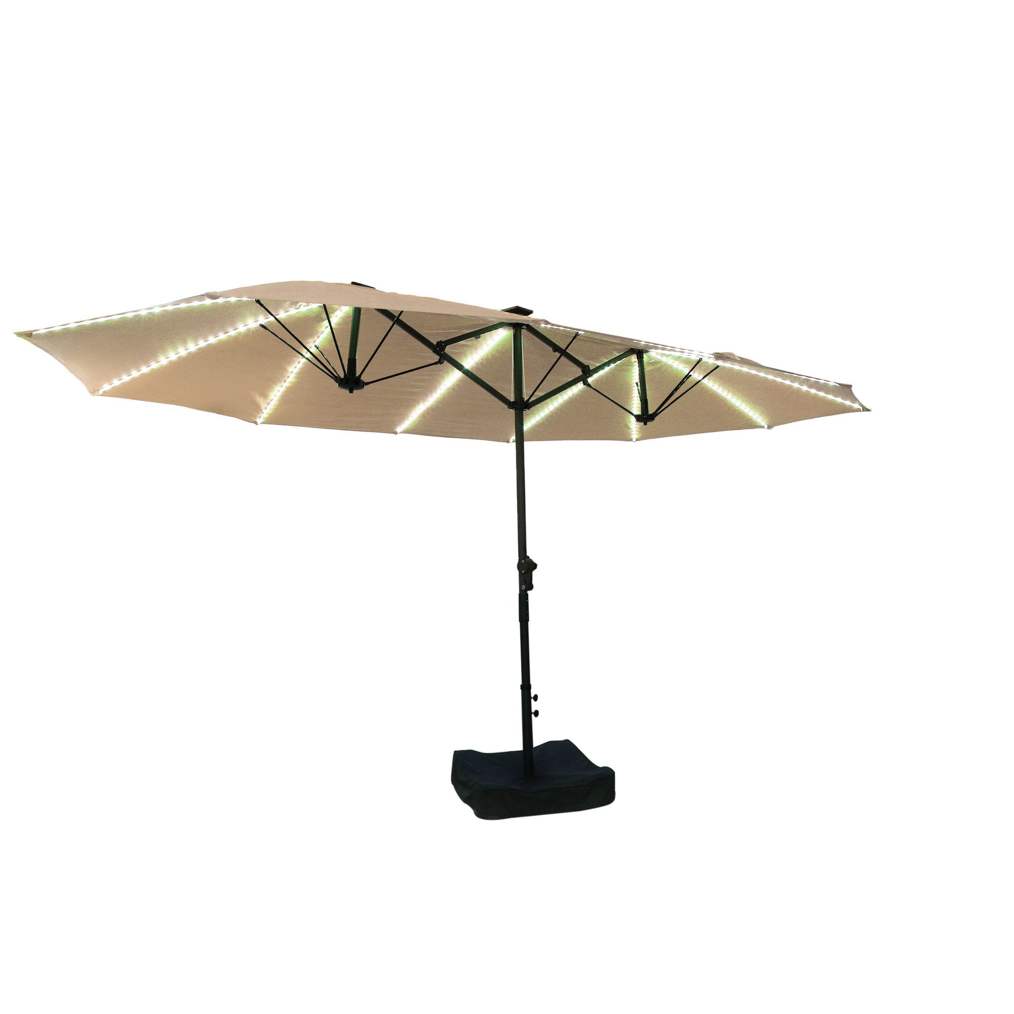 15ft Rectangular Dual-Sided Patio Fiberglass Ribs Umbrella with LED Lights