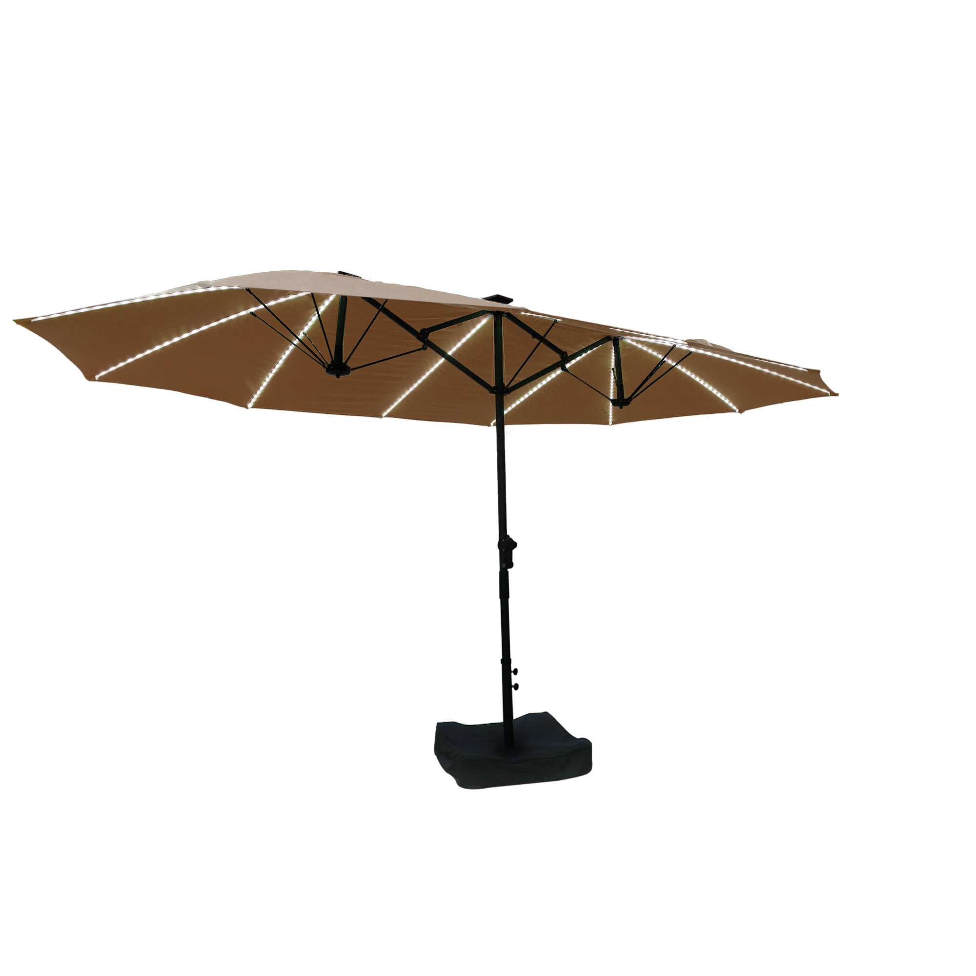 15ft Rectangular Dual-Sided Patio Fiberglass Ribs Umbrella with LED Lights