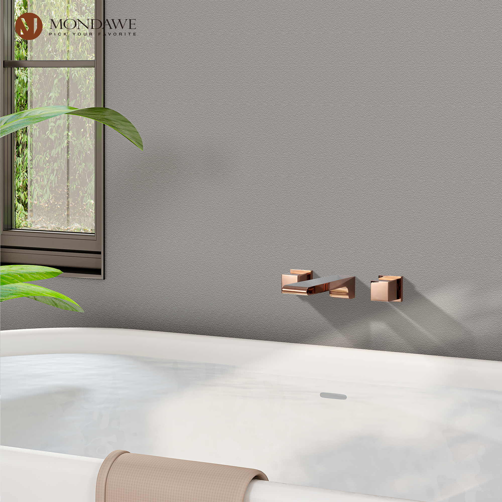 Mondawe Spot Free Widespread Wall Mount 3-Hole Sink  Water Tap with Double Handle-Mondawe