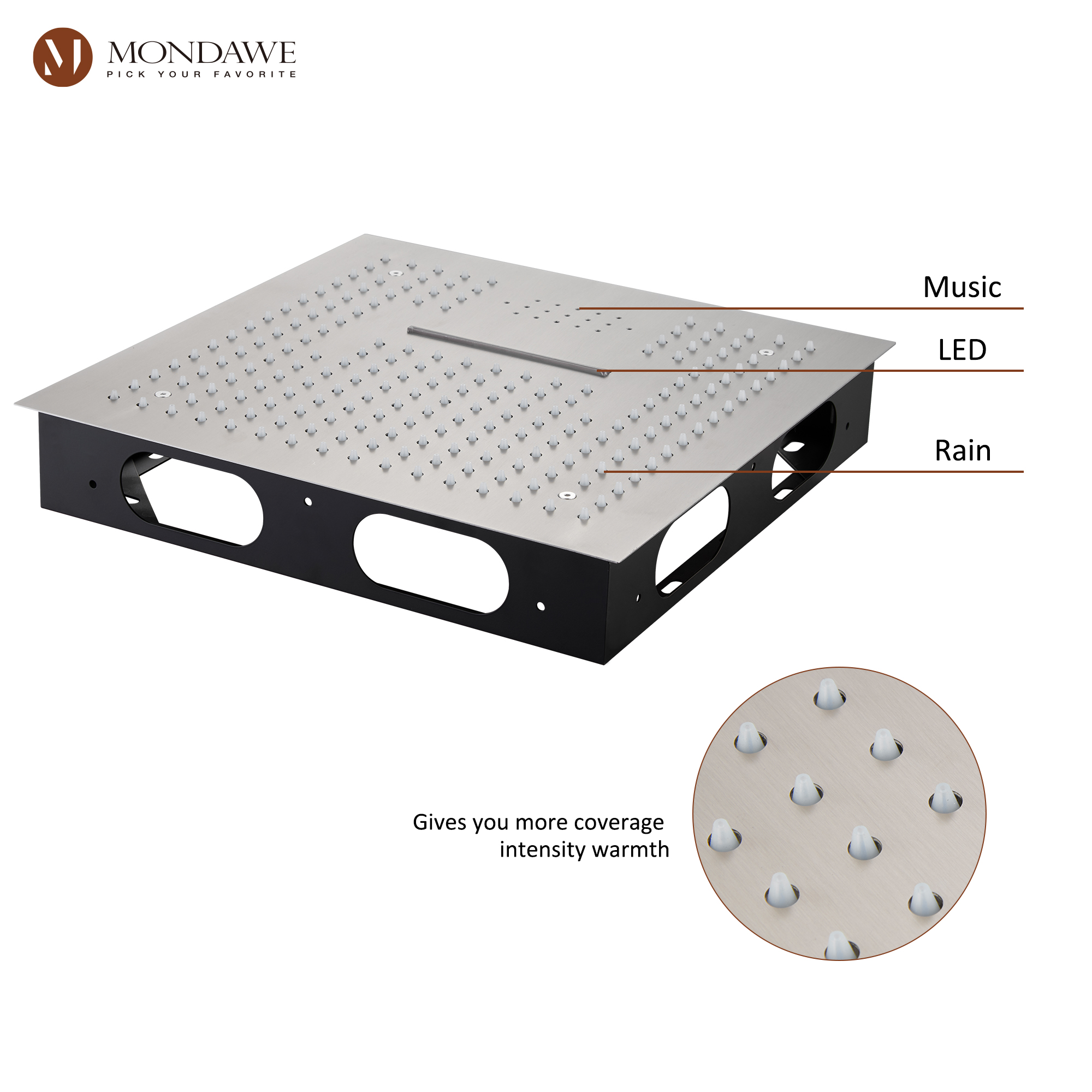 Mondawe 4-Way Shower System with LED and Music Player in Black/Nickel/Gold-Mondawe