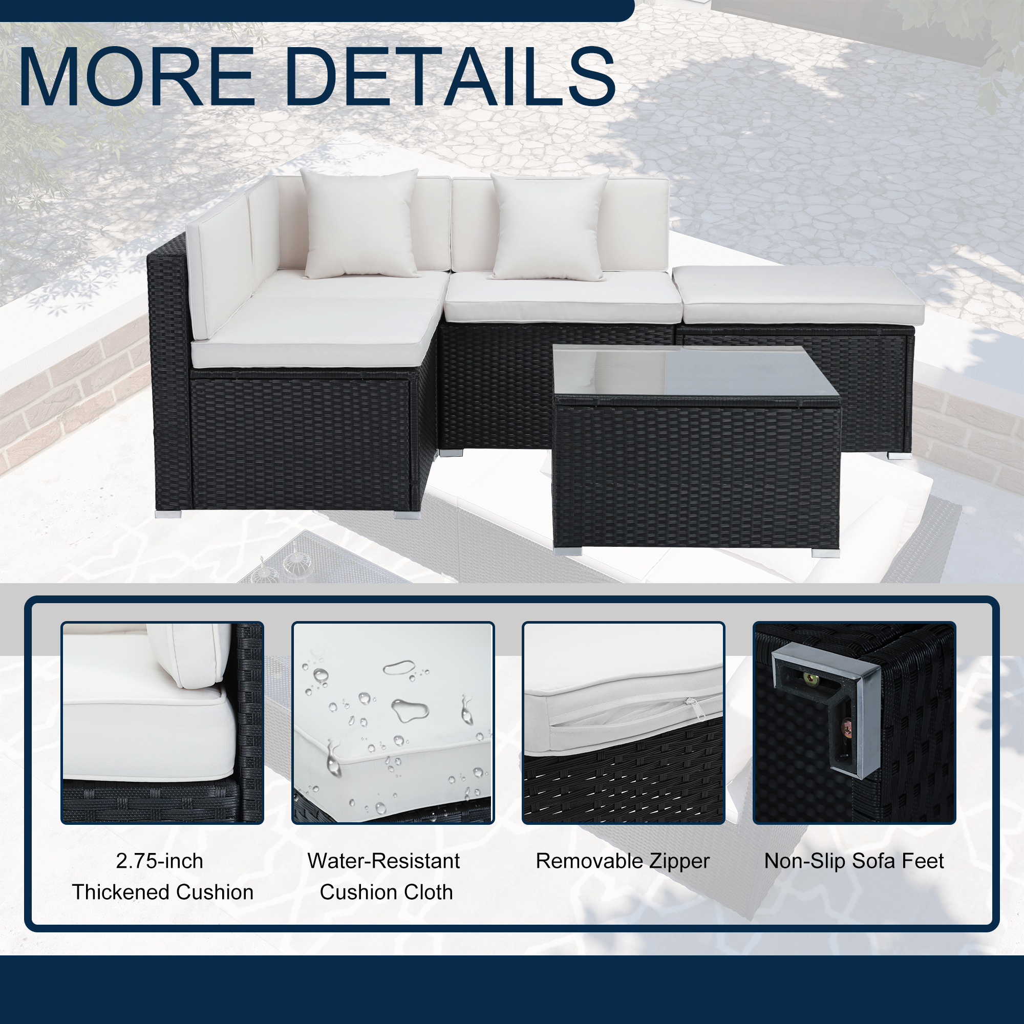 5-Piece All-Weather Wicker Patio Conversation Set with Cushions