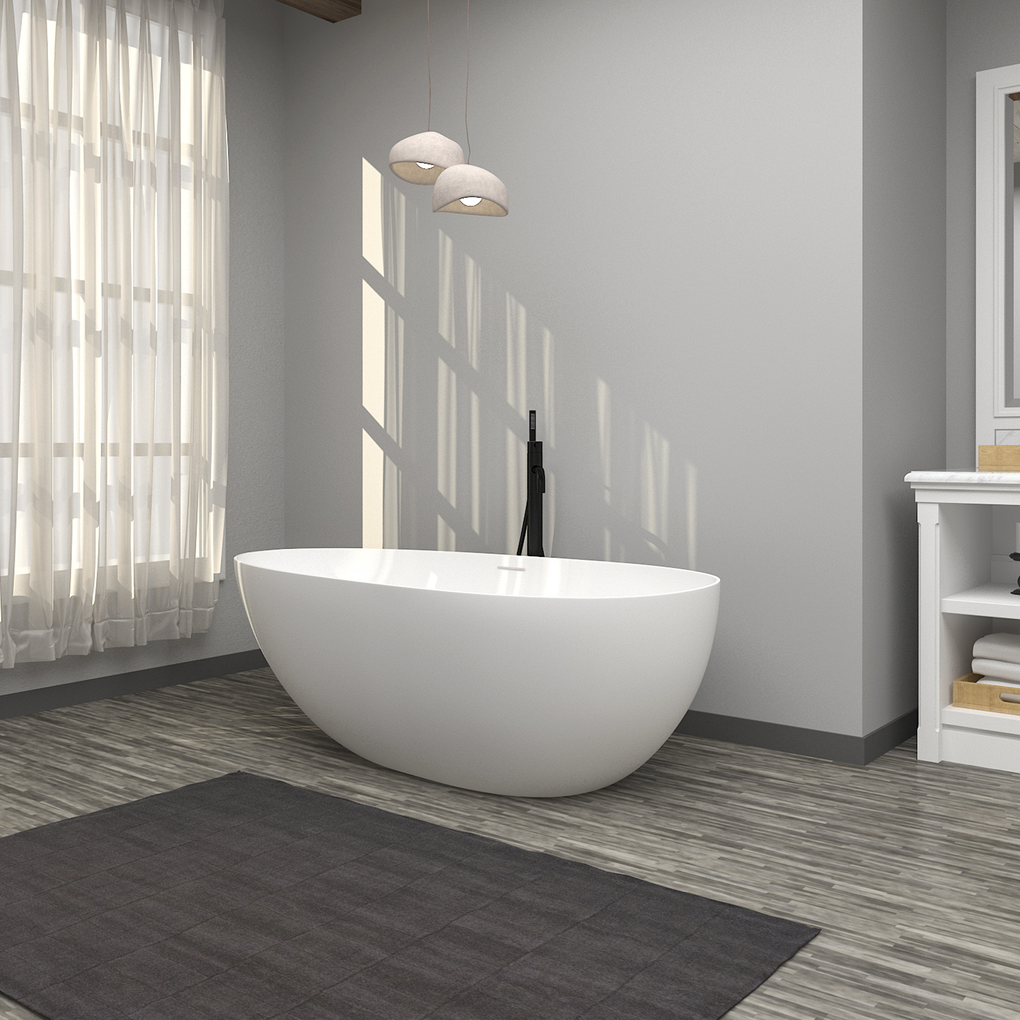 Boyel Living 67'' Resin Stone Freestanding Bathtub, Solid Surface Matte White Free Standing Tub, Egg Shape Stand Alone Soaking Tubs with Drain, Drain Hose & Sanding Paper