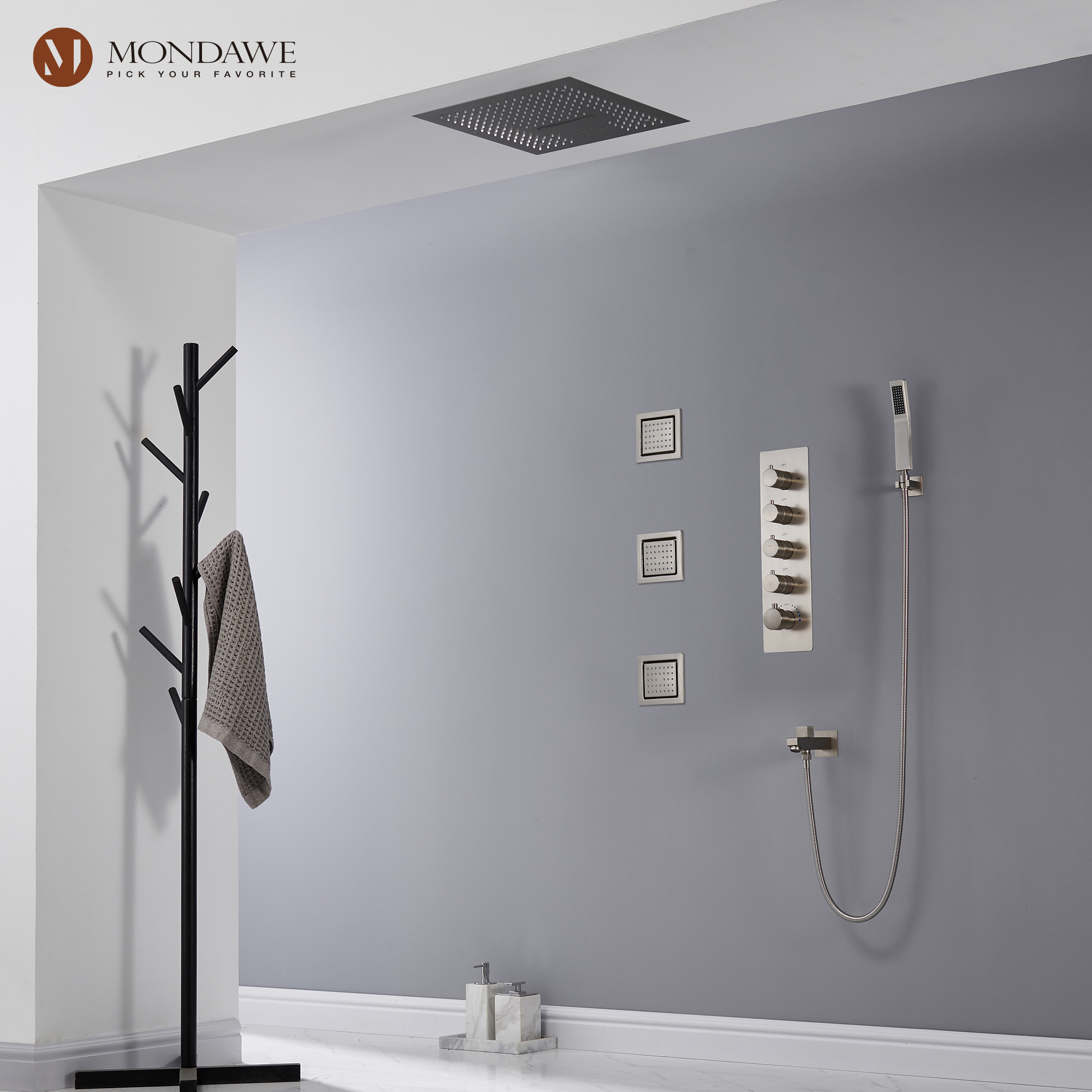 Mondawe 4-Way Shower System with LED and Music Player in Black/Nickel/Gold-Mondawe