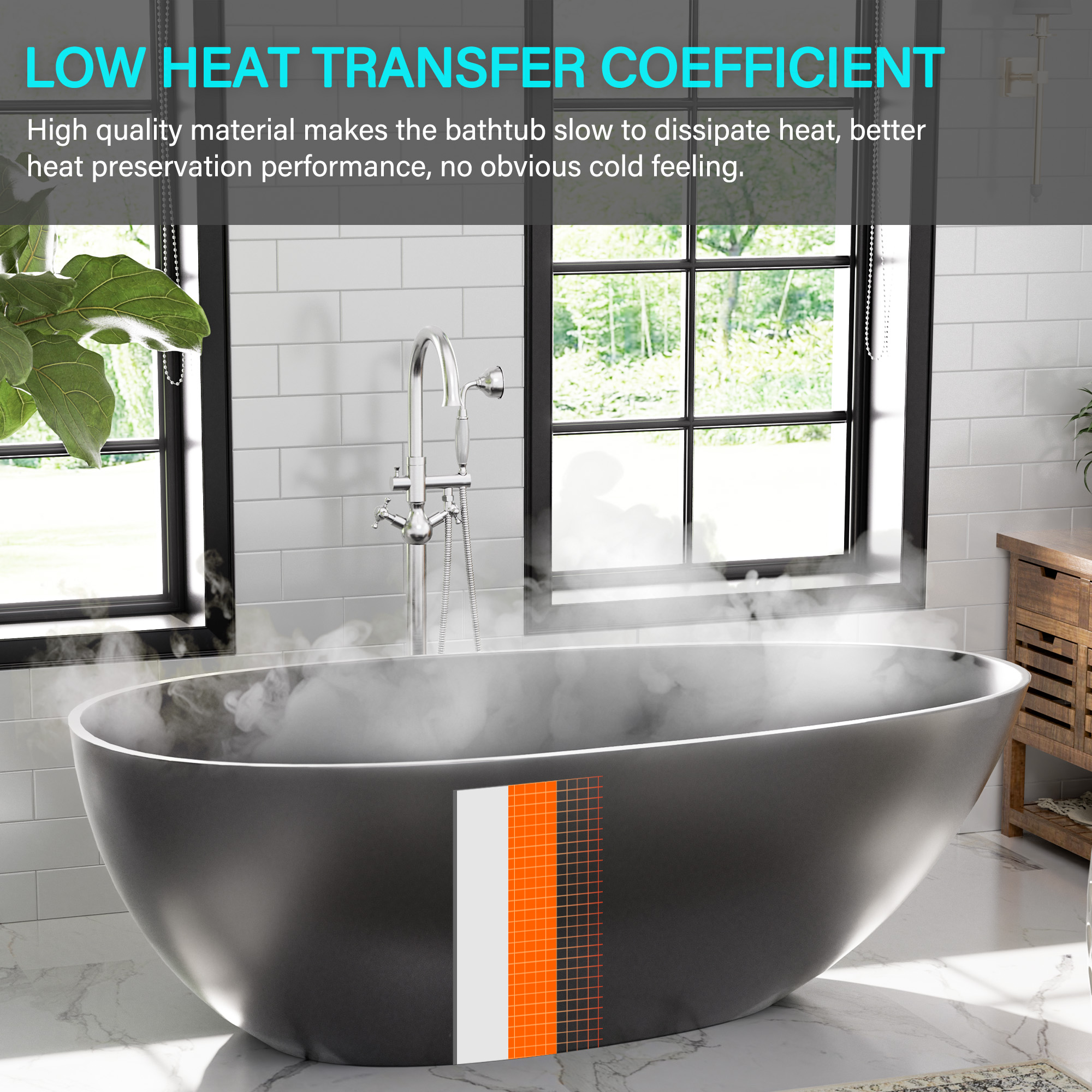 Luxury 67" Solid Surface Freestanding Soaking Bathtub with Drain