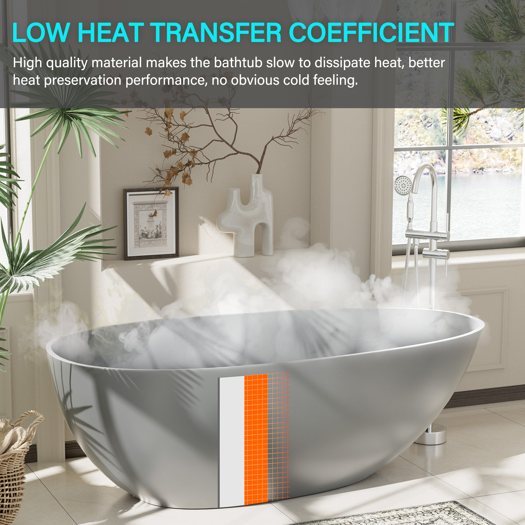 Luxury 67" Solid Surface Freestanding Soaking Bathtub with Drain