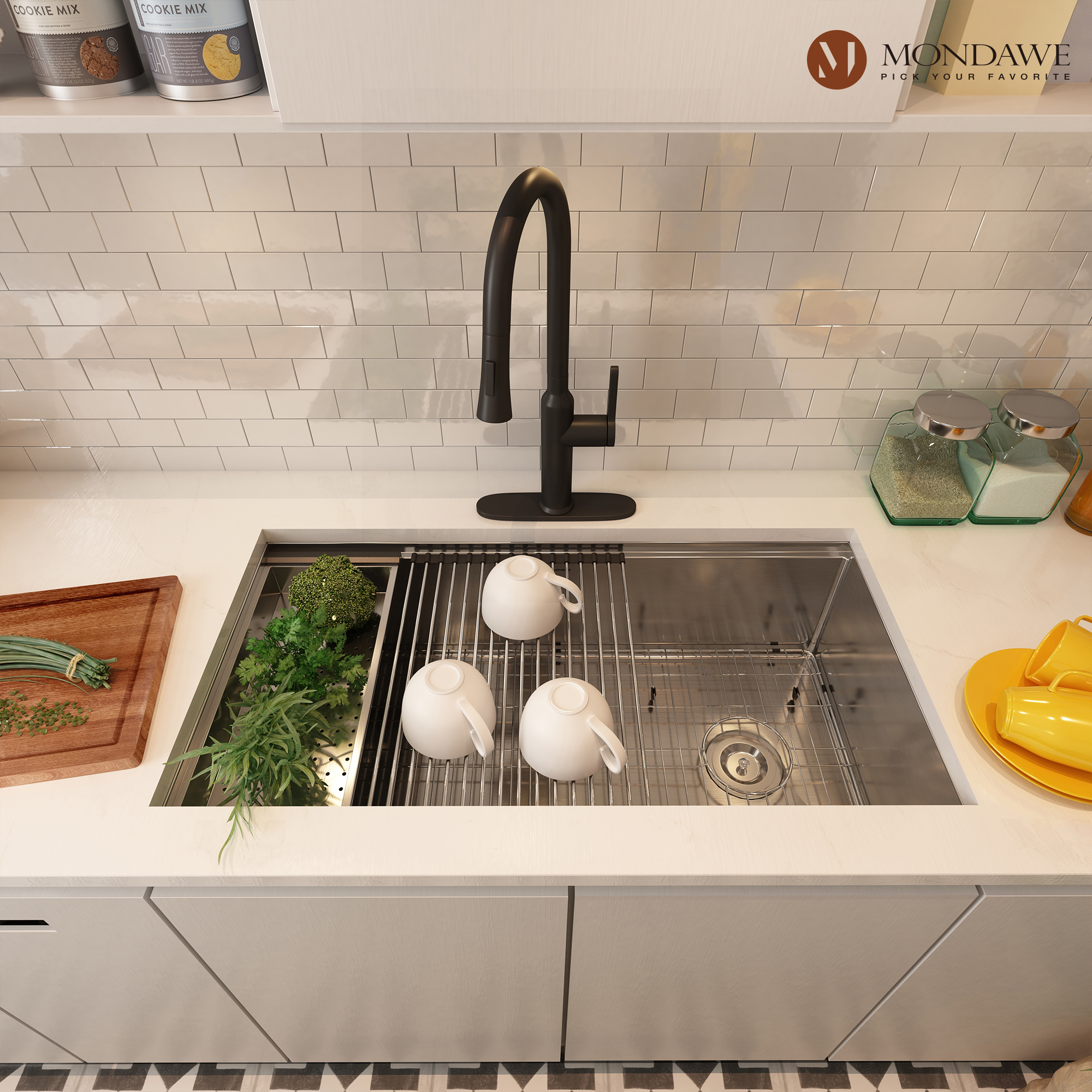 Undermount 36-in x 19-in Brushed Stainless Steel Single Bowl Workstation Kitchen Sink-Mondawe