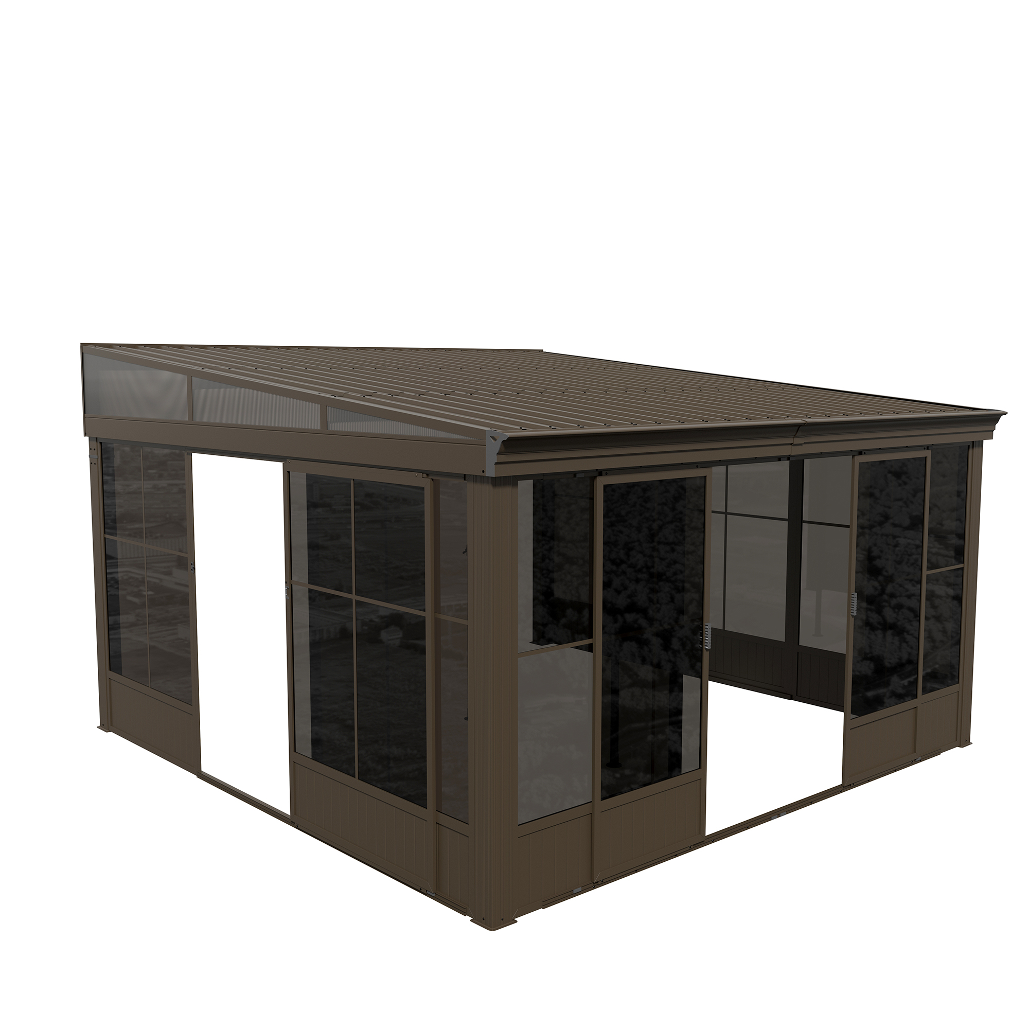 12 ft. x 14 ft. Wall Mounted Gazebo, All-Season Patio Gazebo Sunroom with Side Door, Outdoor Permanent Sunroom
