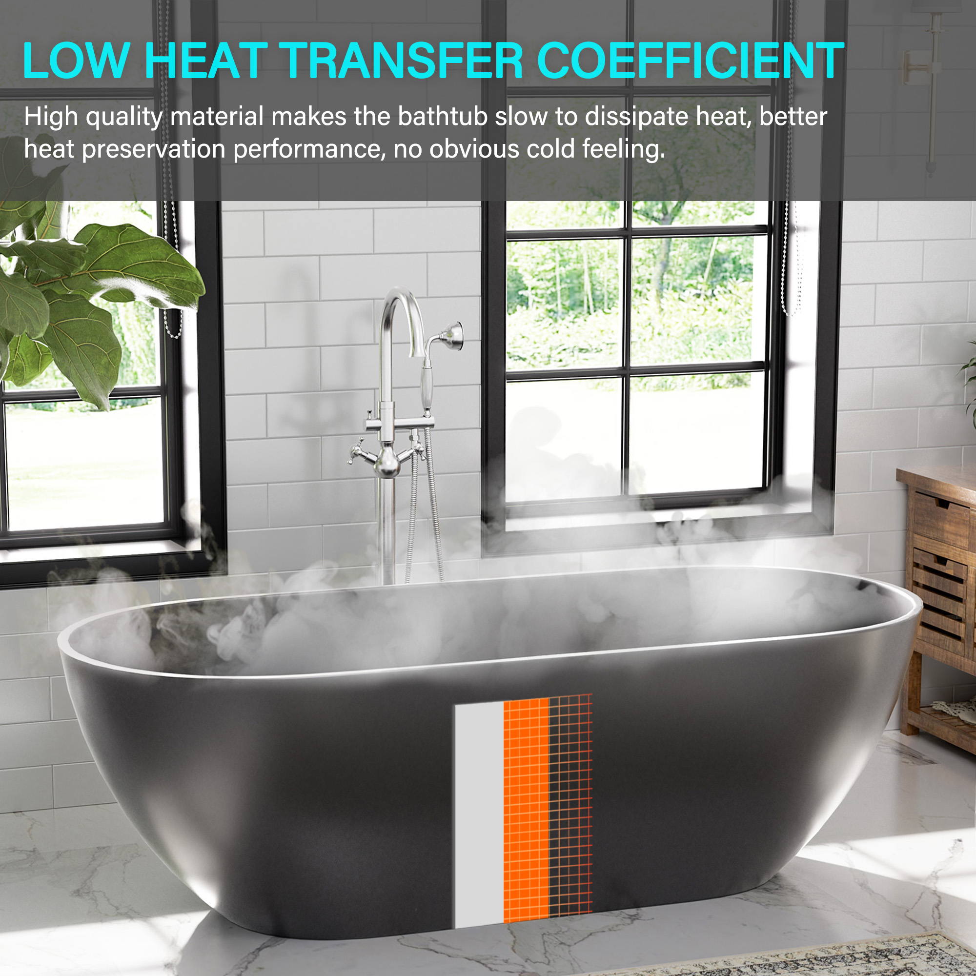 Oval Freestanding Bathtub in Matte Black with Drain