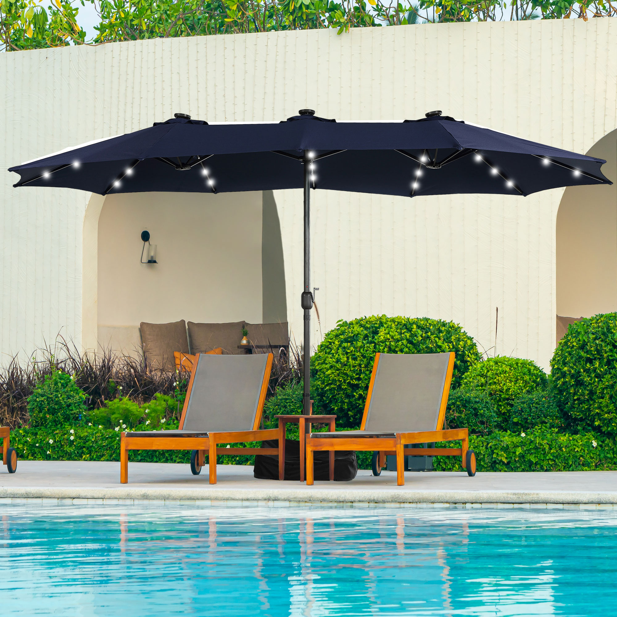 Mondawe 15ft Rectangular Patio Umbrella with Base and LED Lights