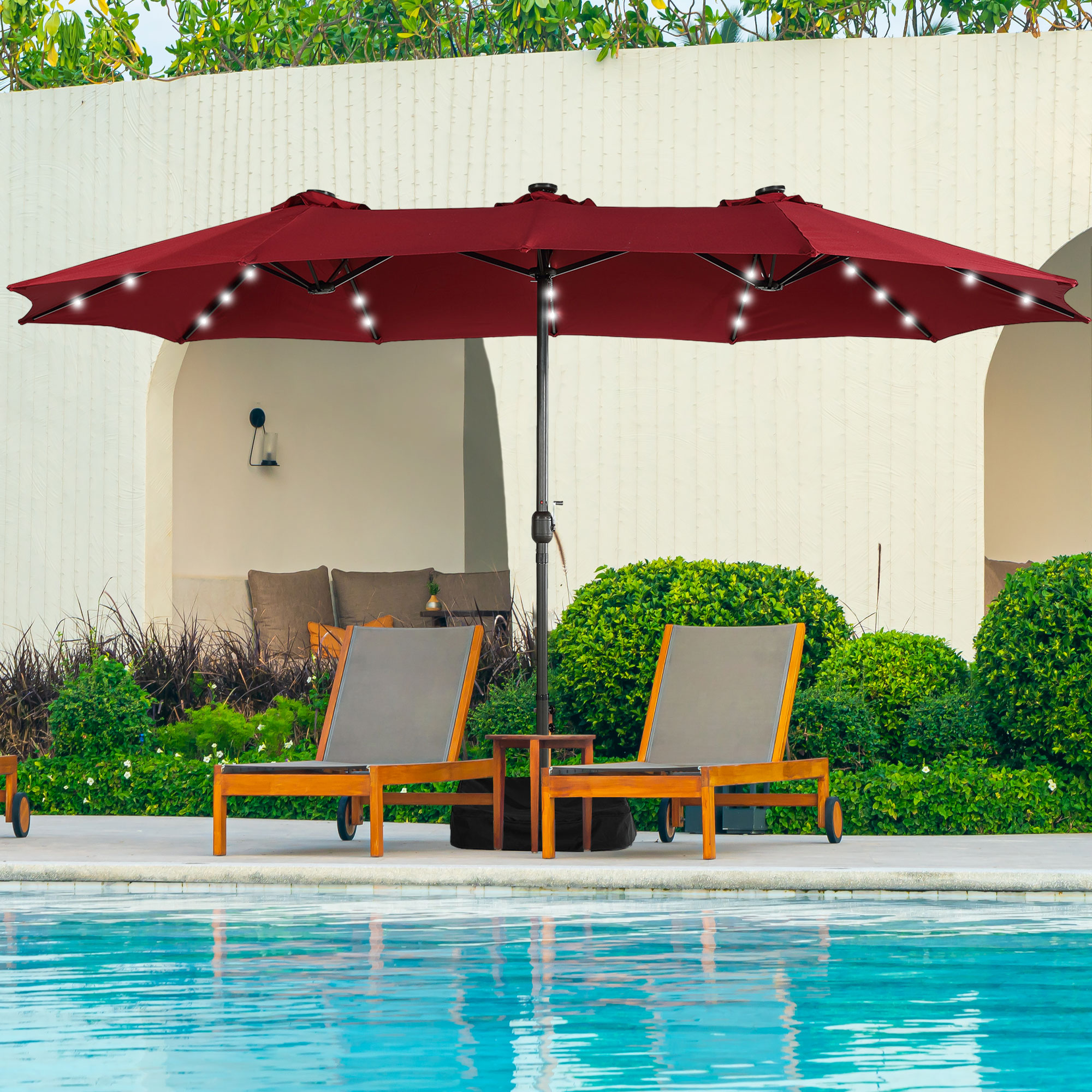 Mondawe 15ft Rectangular Patio Umbrella with Base and LED Lights