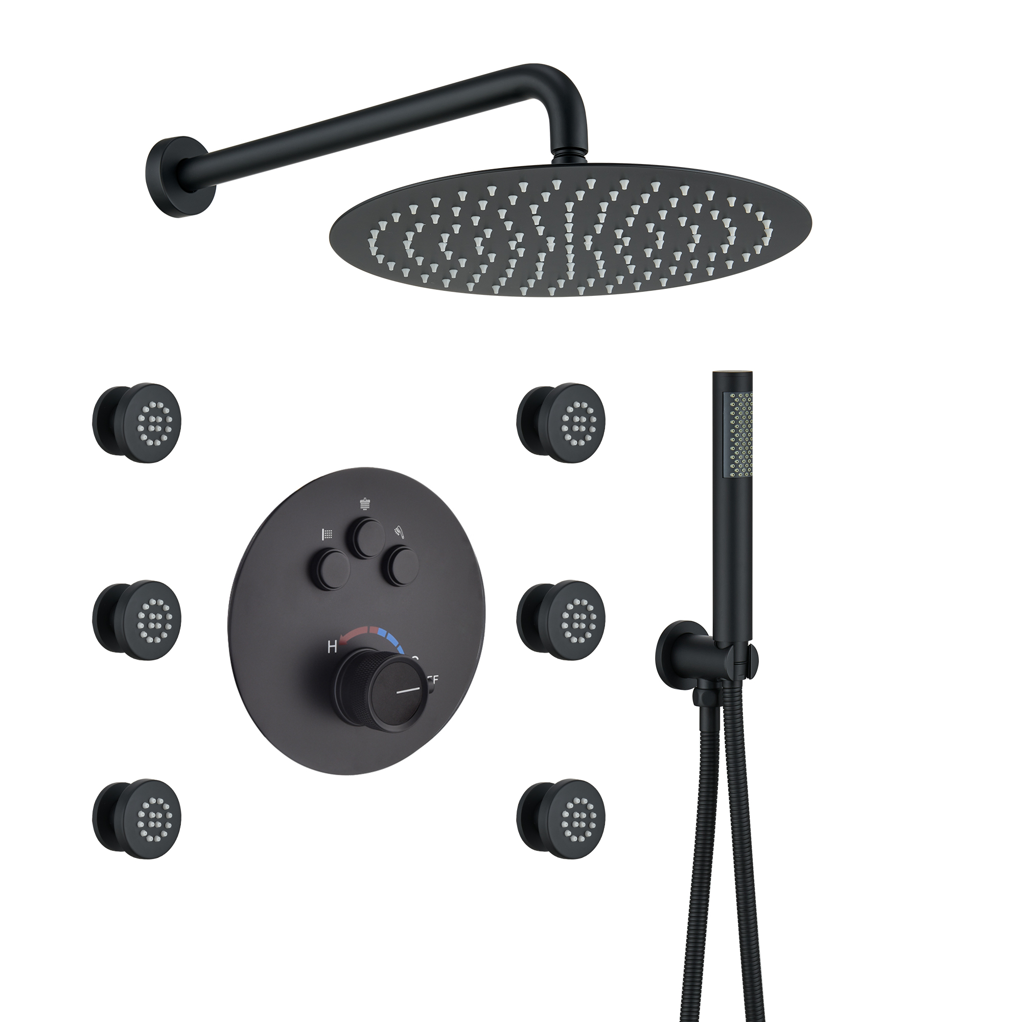 Mondawe Round Shower System With Body Jet,12 inch Wall Mounted High-Pressure Rainfall Shower Head Handheld and 6 pcs Body Sprays,Rain Shower Mixer Combo Set-Mondawe
