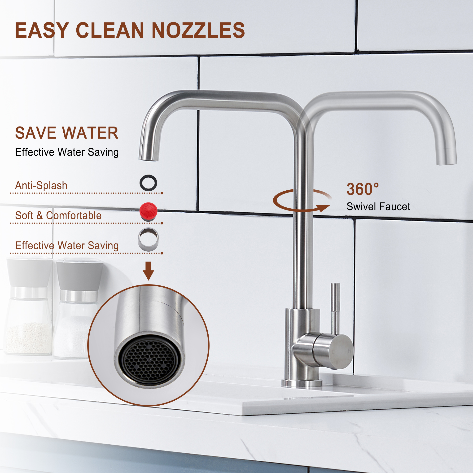 High Arc Pull Down Single Handle Kitchen Faucet with Accessories-Mondawe