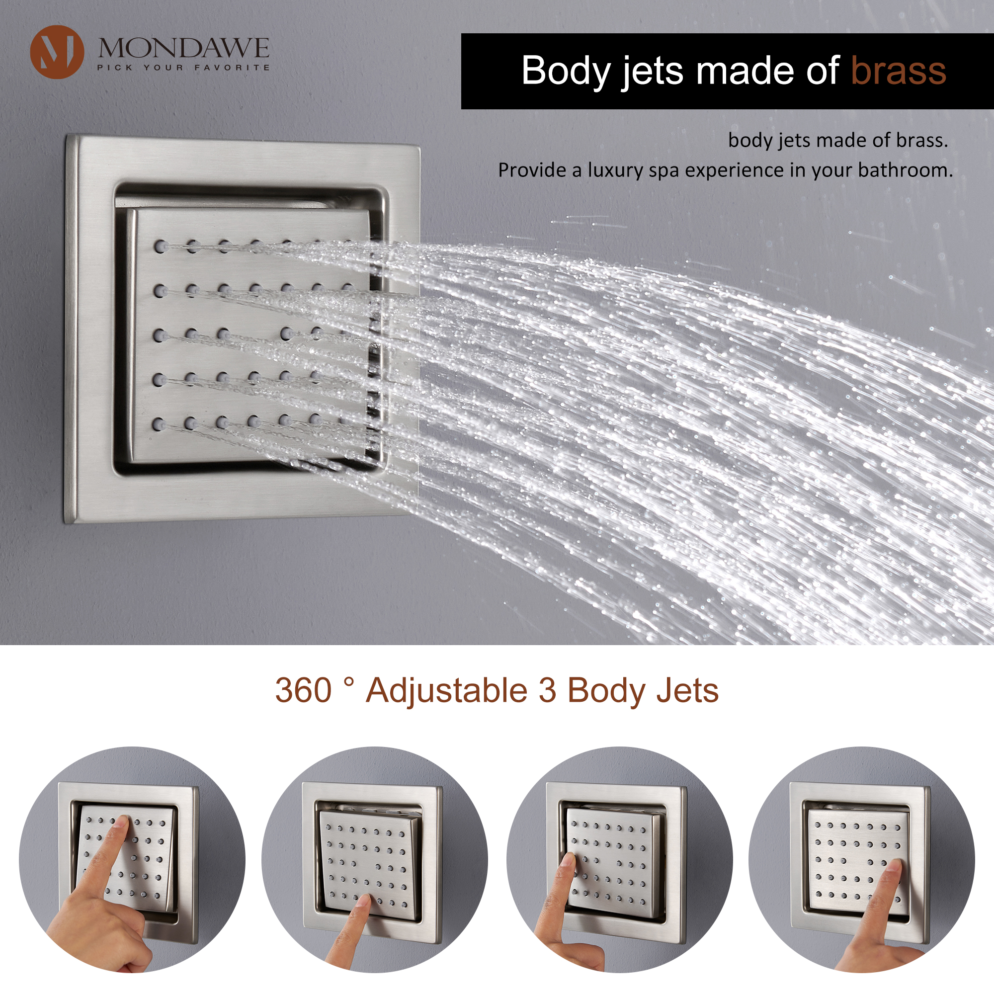 Mondawe 4-Way Shower System with LED and Music Player in Black/Nickel/Gold-Mondawe