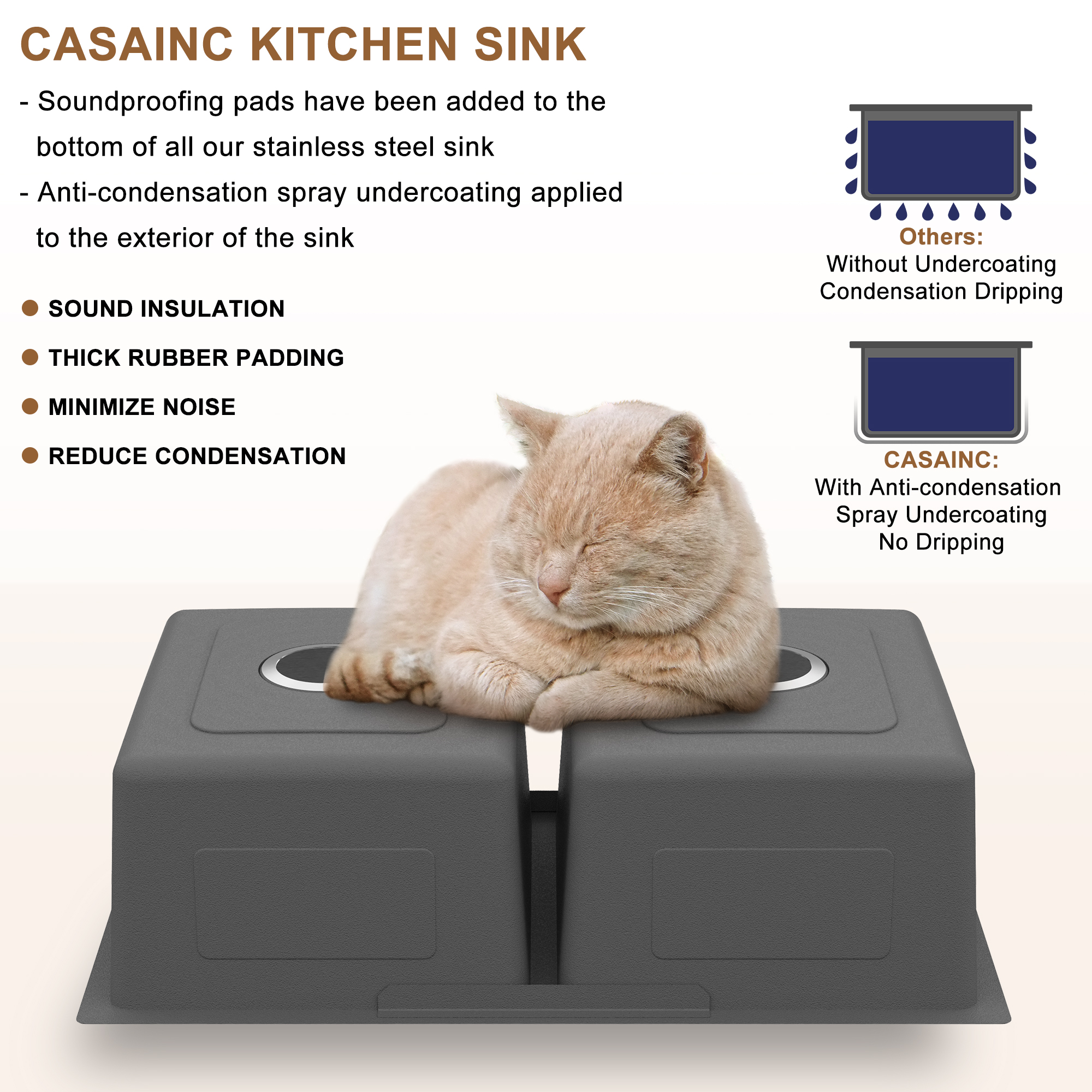 31-inch brushed stainless steel sink under the table 9-inch deep 50/50 double grooves with drain grid and drainer