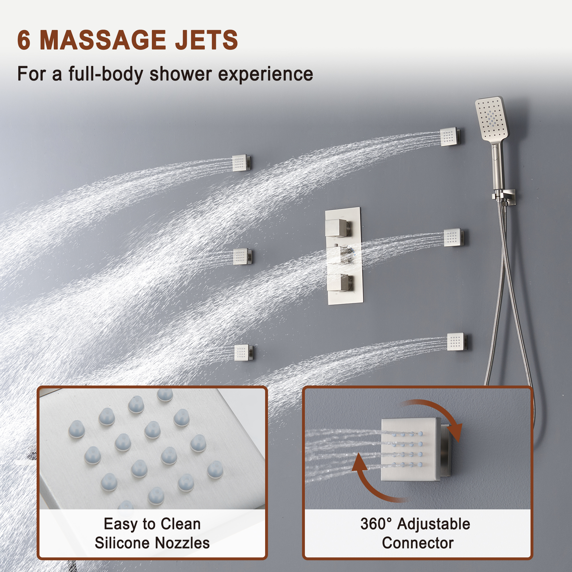 Mondawe Luxury Thermostatic LED 4-Spray Patterns 12 in. Flush Ceiling Mount Rainfall Dual Shower Heads-Mondawe