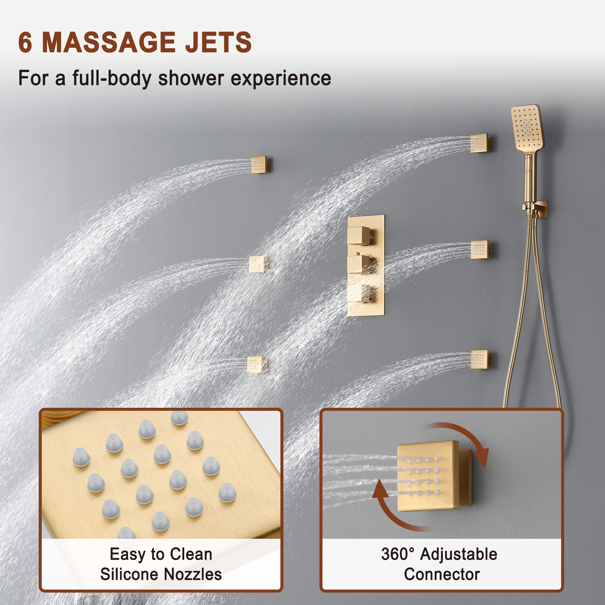 Mondawe Luxury Thermostatic LED 4-Spray Patterns 12 in. Flush Ceiling Mount Rainfall Dual Shower Heads-Mondawe