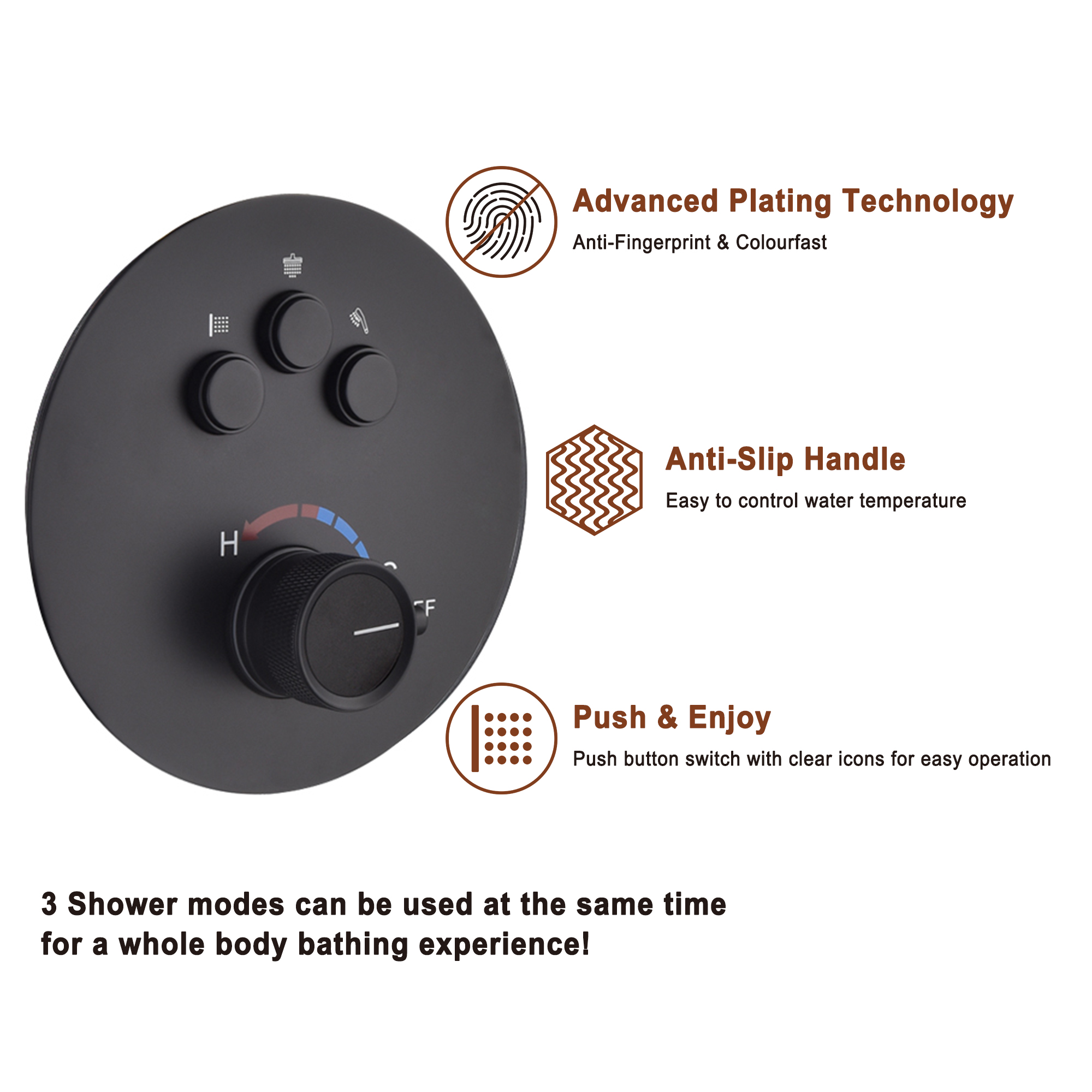 Mondawe Round Shower System With Body Jet,12 inch Wall Mounted High-Pressure Rainfall Shower Head Handheld and 6 pcs Body Sprays,Rain Shower Mixer Combo Set-Mondawe