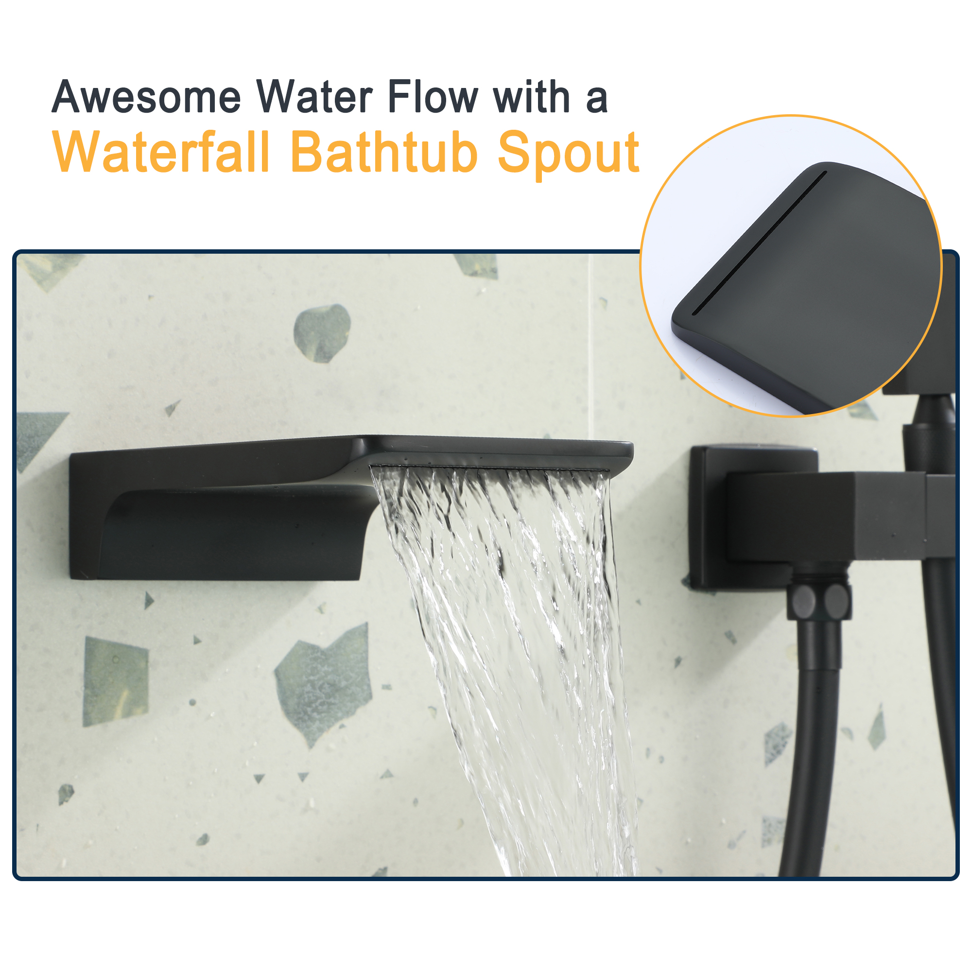 Single-Handle 1-Spray Wall Mount Tub and Shower Faucet in Black Brass Handheld Shower (Valve Included)