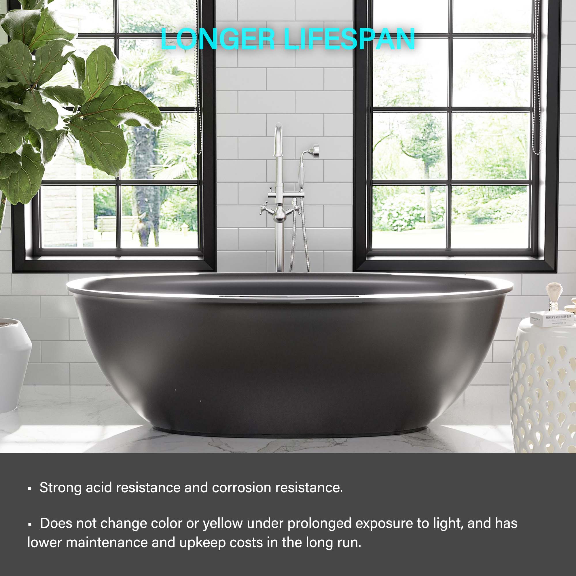 Matte white 67-inch artificial stone freestanding bathtub, hand-polished, with drainer + drain cover + drain pipe