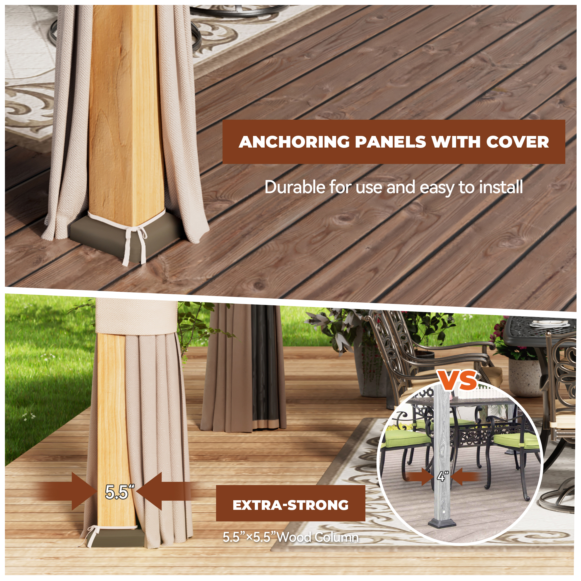 Cedar Frame Hard Top Gazebo with Galvanized Steel Double Roof, Curtain and Net, Outdoor Wooden Gazebo Pergola for Patio Lawn Backyard