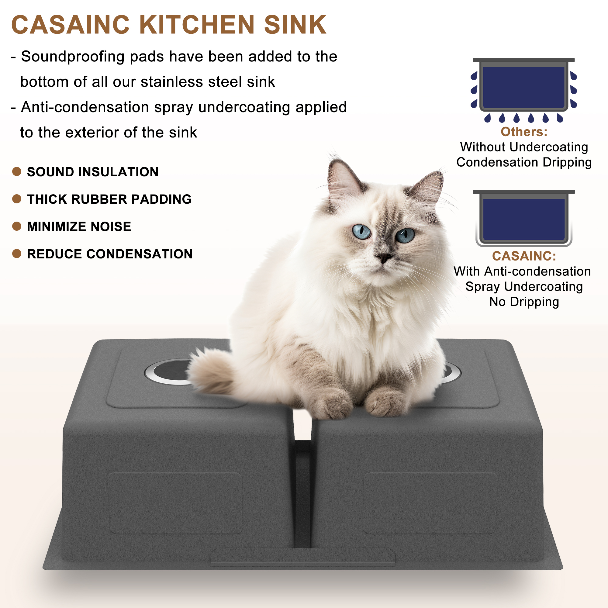 31-inch brushed stainless steel sink under the table 9-inch deep 50/50 double grooves with drain grid and drainer