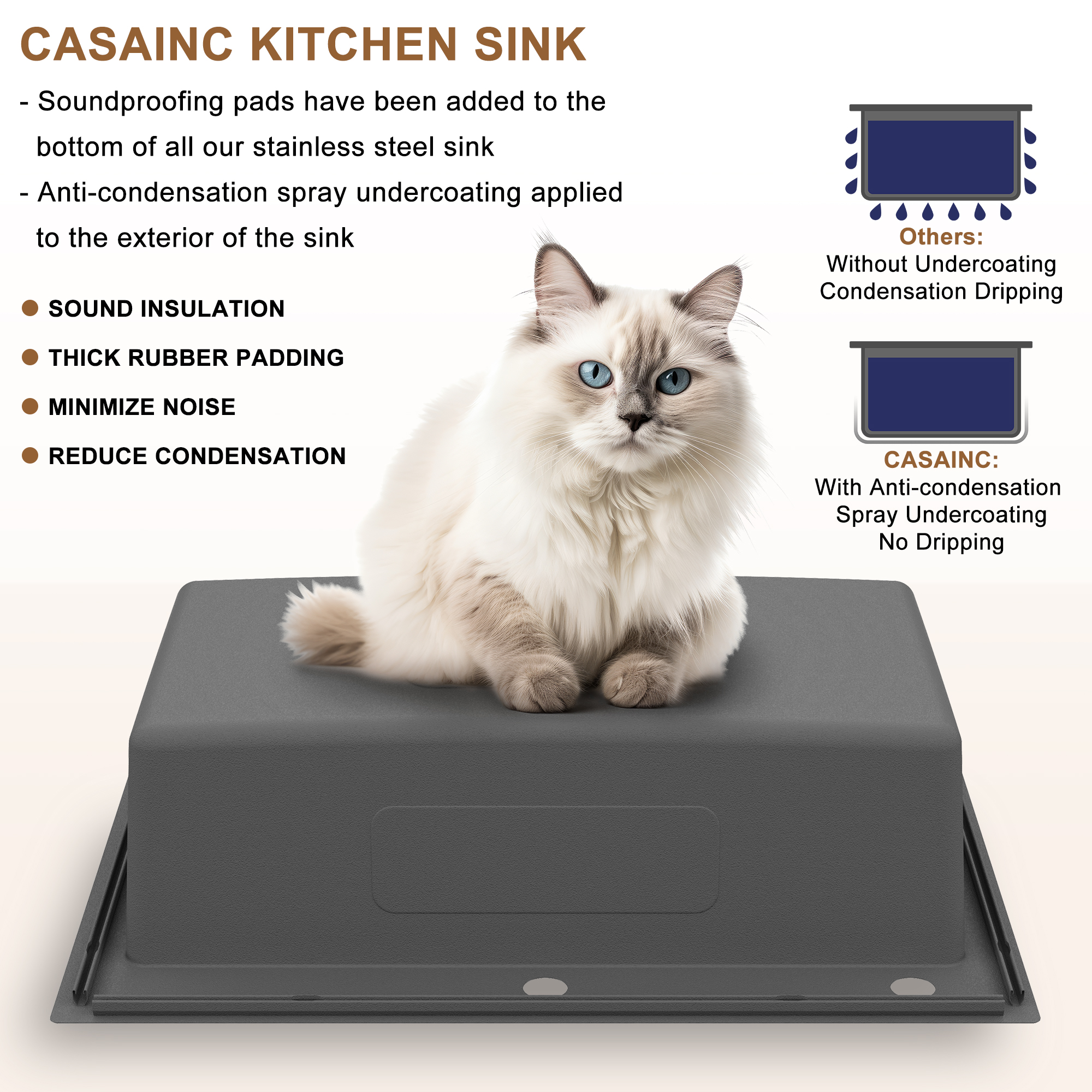 33-inch stainless steel sink on the counter installation single grooves with 2 faucet holes with drain grid and drainer thick 18Ga