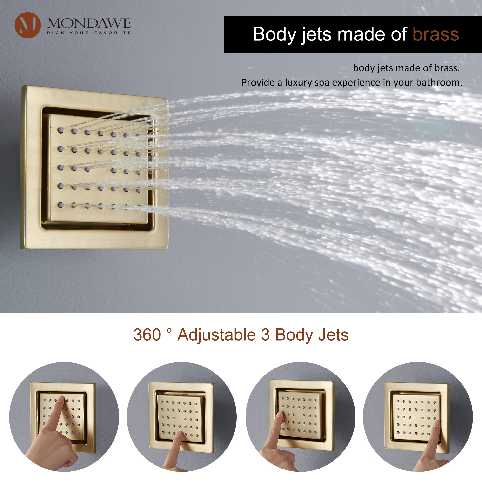 Mondawe 4-Way Shower System with LED and Music Player in Black/Nickel/Gold-Mondawe