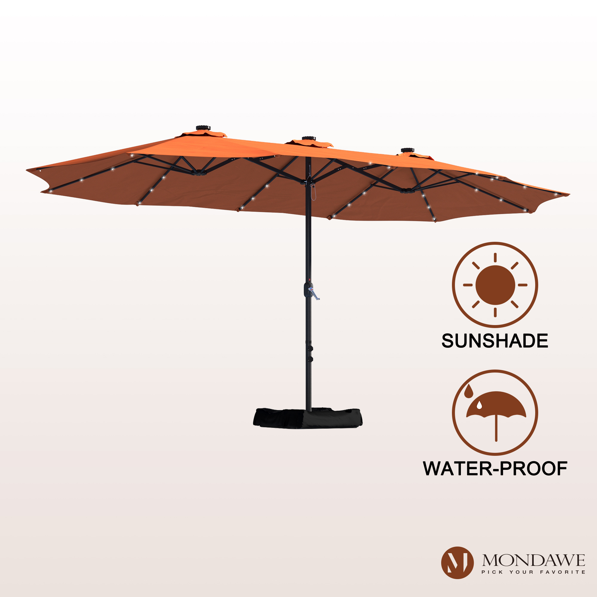 Mondawe 15ft Rectangular Patio Umbrella with Base and LED Lights-Mondawe