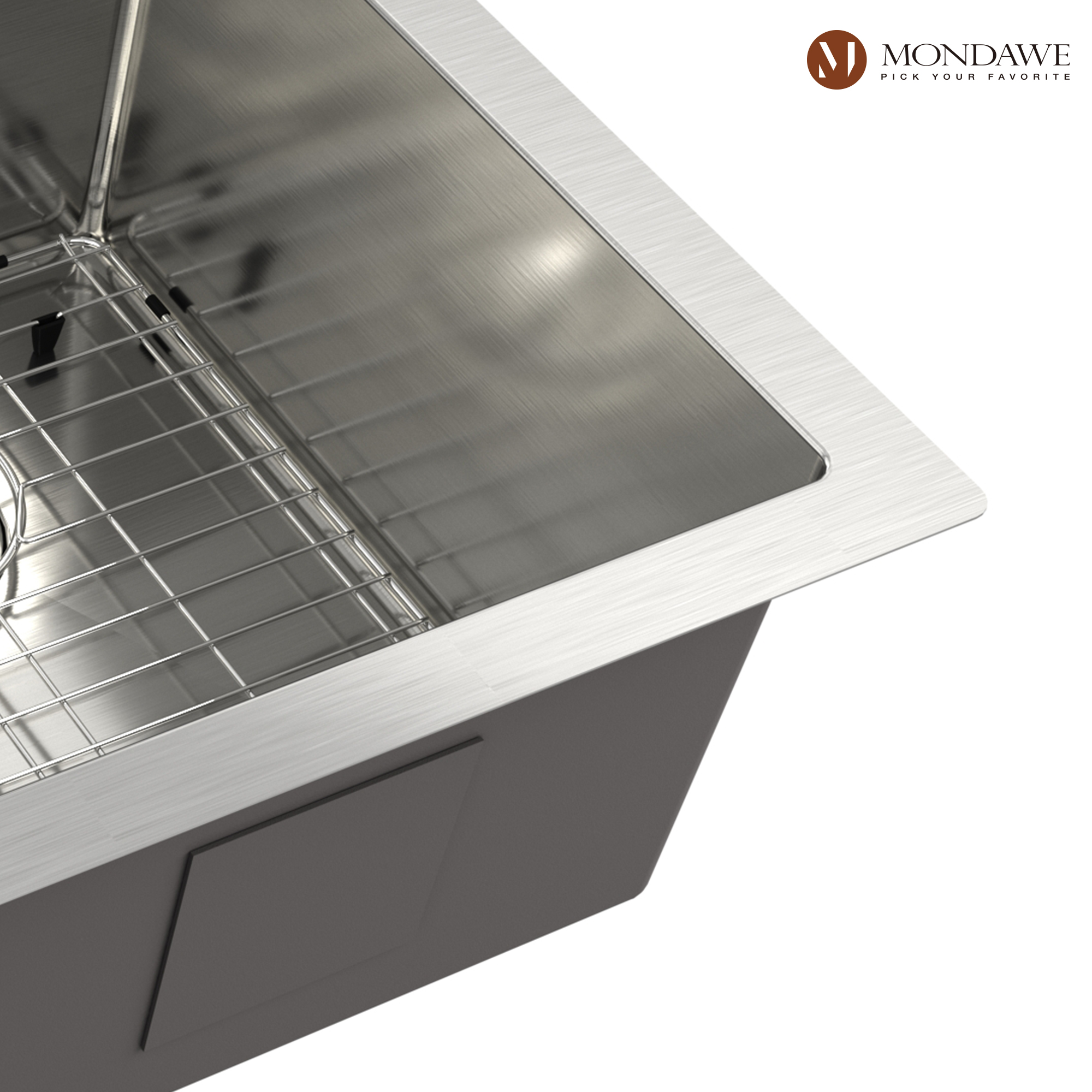 Drop-In 33-in x 22-in Brushed Stainless Steel Double Bowl Kitchen Sink-Mondawe