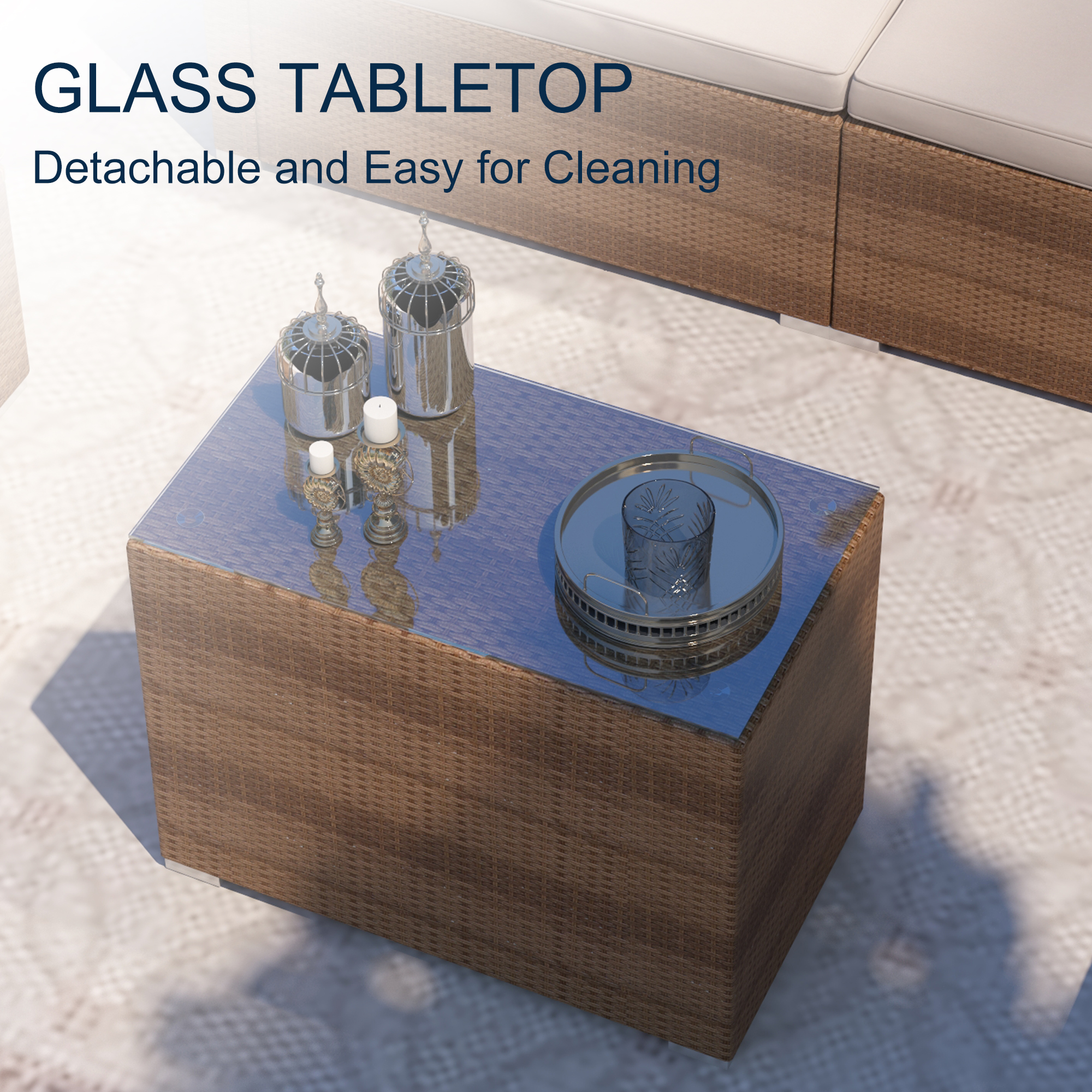 5-Piece Patio Rattan Wicker PE Conversation Set with Cushions