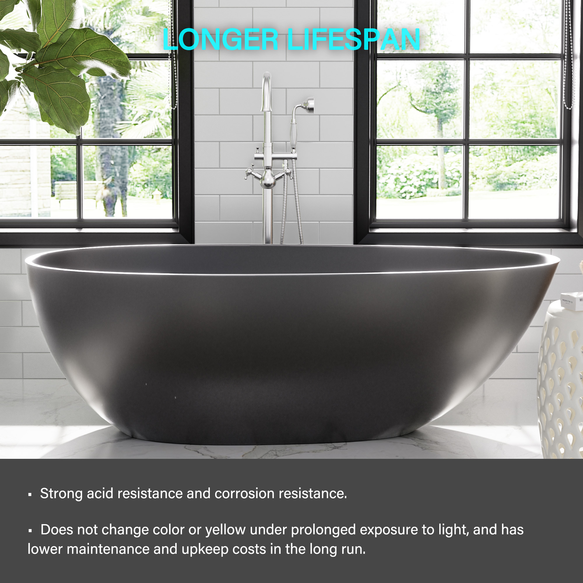 Luxury 67" Solid Surface Freestanding Soaking Bathtub with Drain