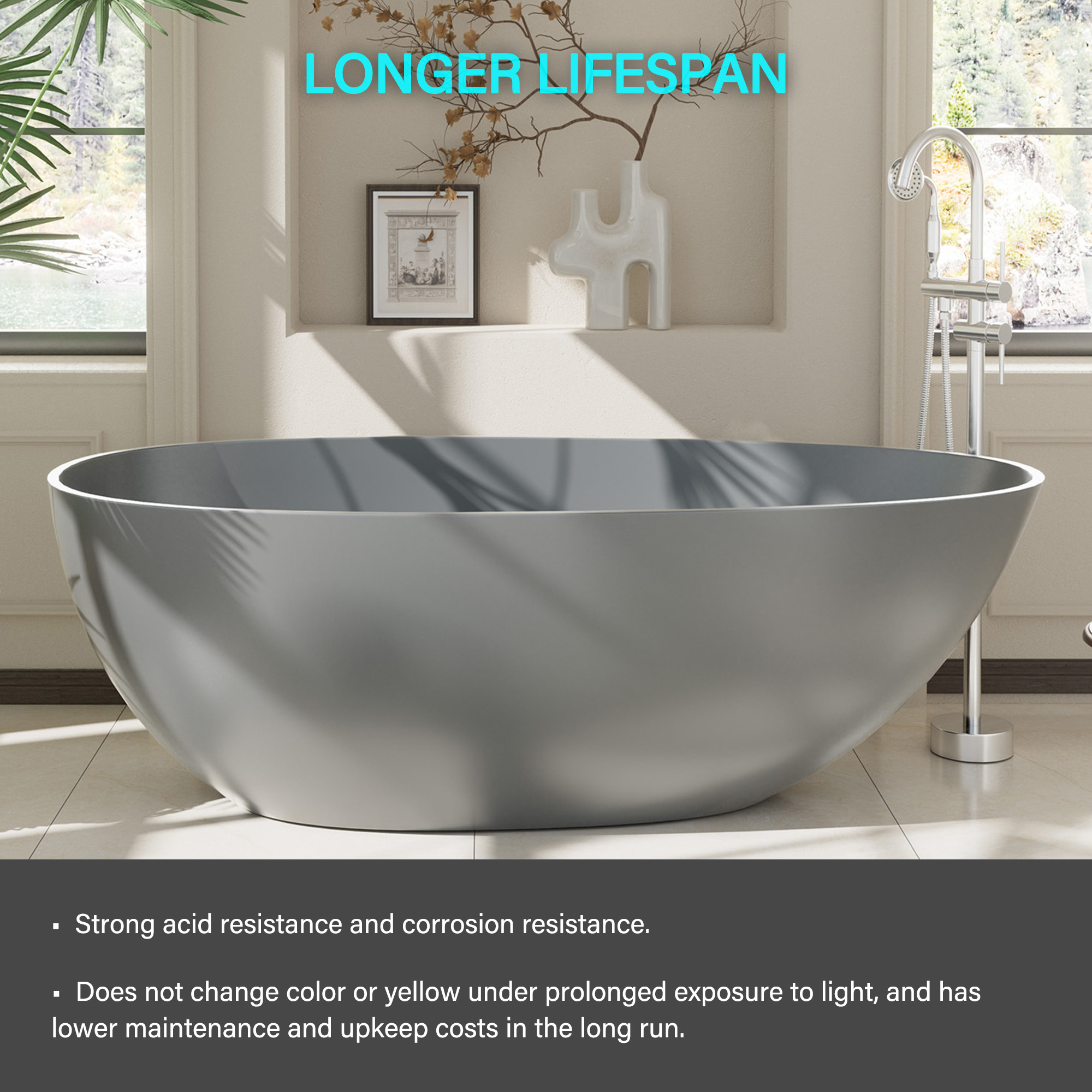 Luxury 67" Solid Surface Freestanding Soaking Bathtub with Drain