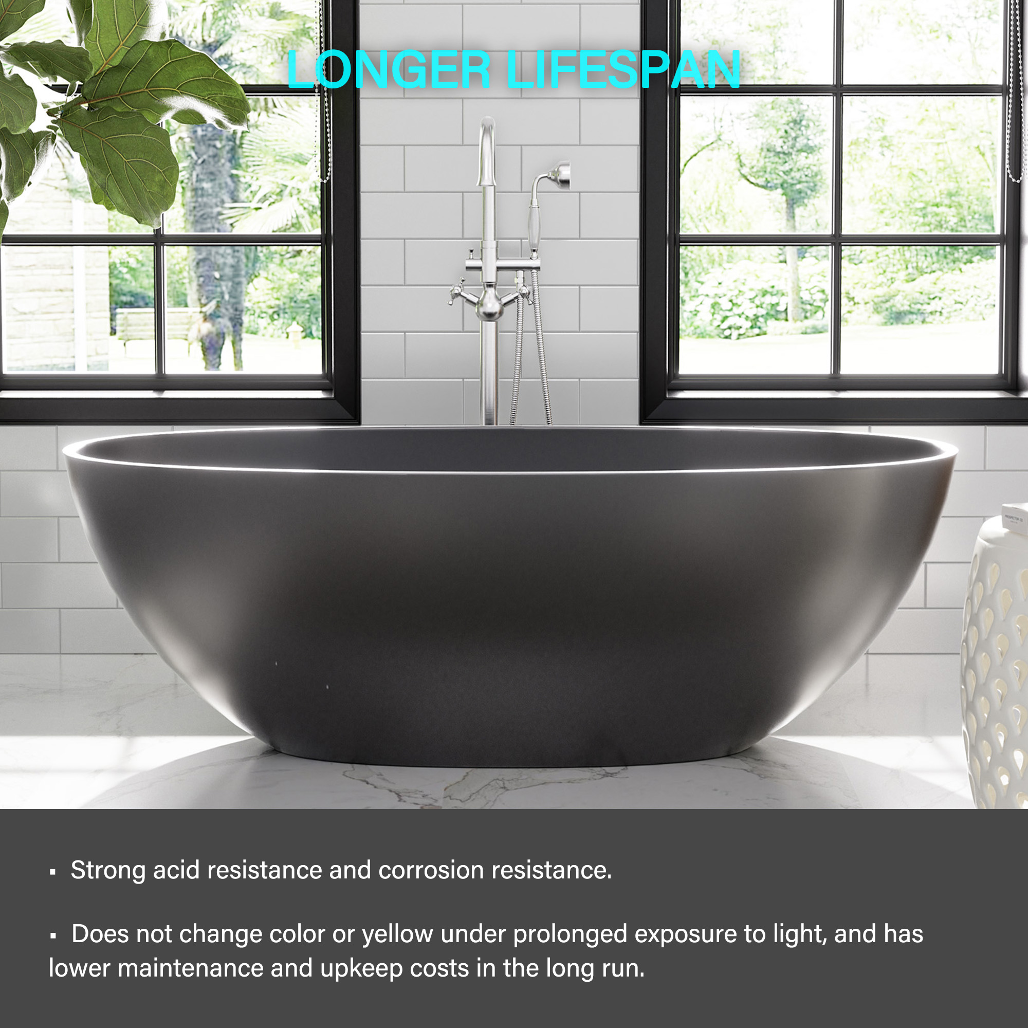 65" Solid Surface Oval Soaking Bathtub with Drain