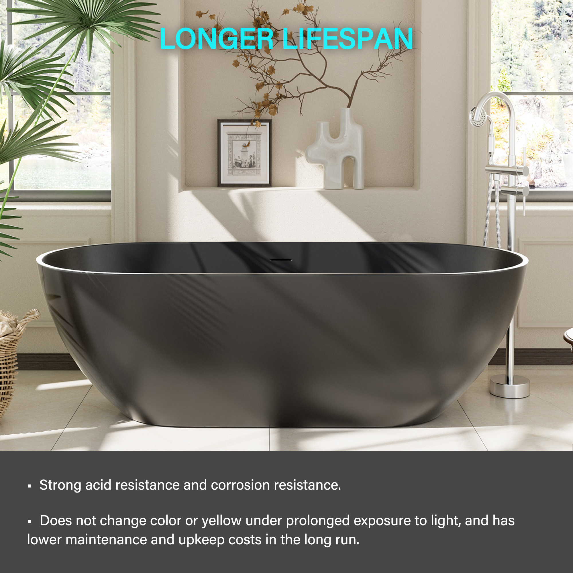 Oval Freestanding Bathtub in Matte Black with Drain