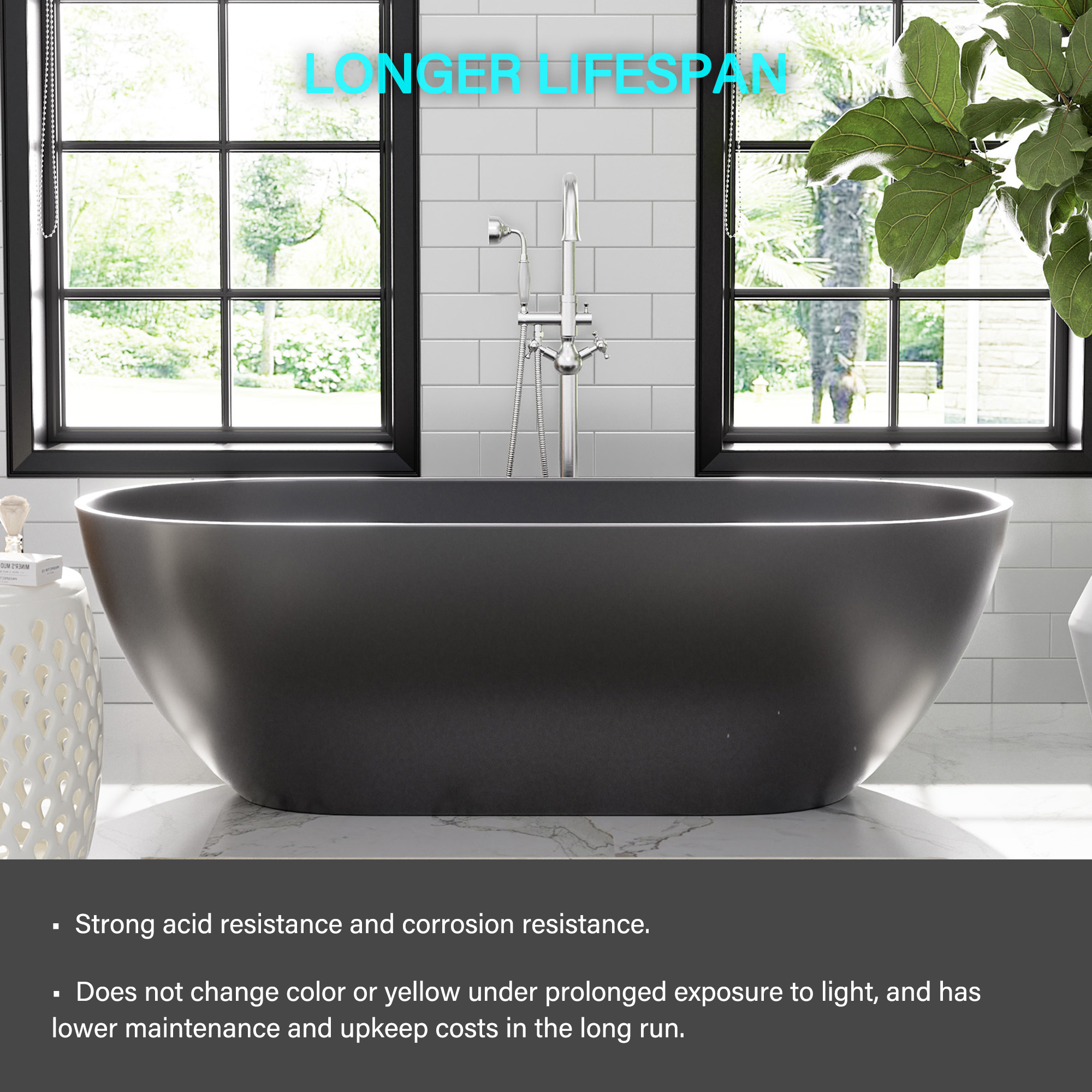 Oval Freestanding Bathtub in Matte Black with Drain