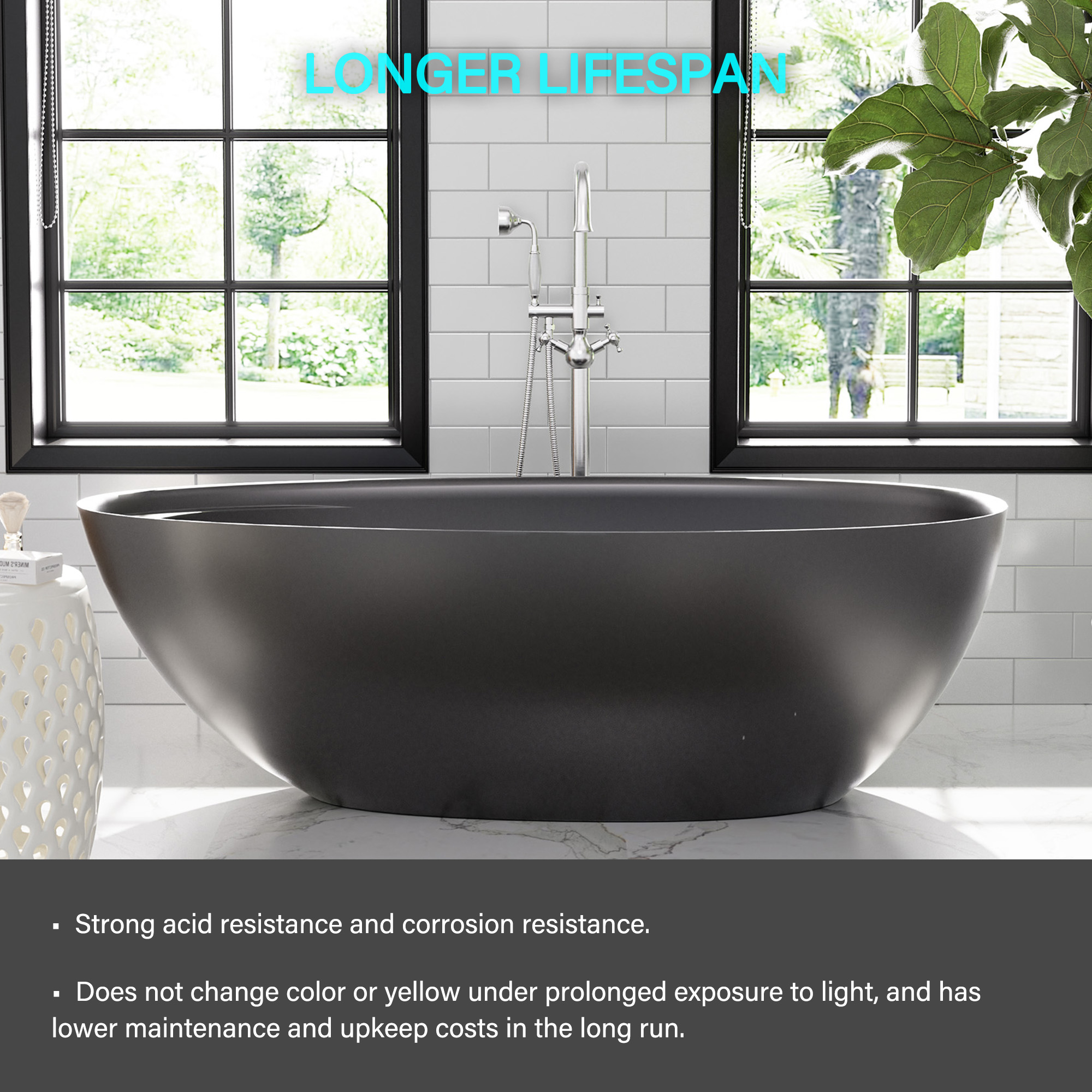 Boyel living 67" Free Standing Tub, Stone Resin Freestanding Tub Large Space Solid Surface Matte White Soaking Tub with Drain, Drain Hose & Sanding Paper