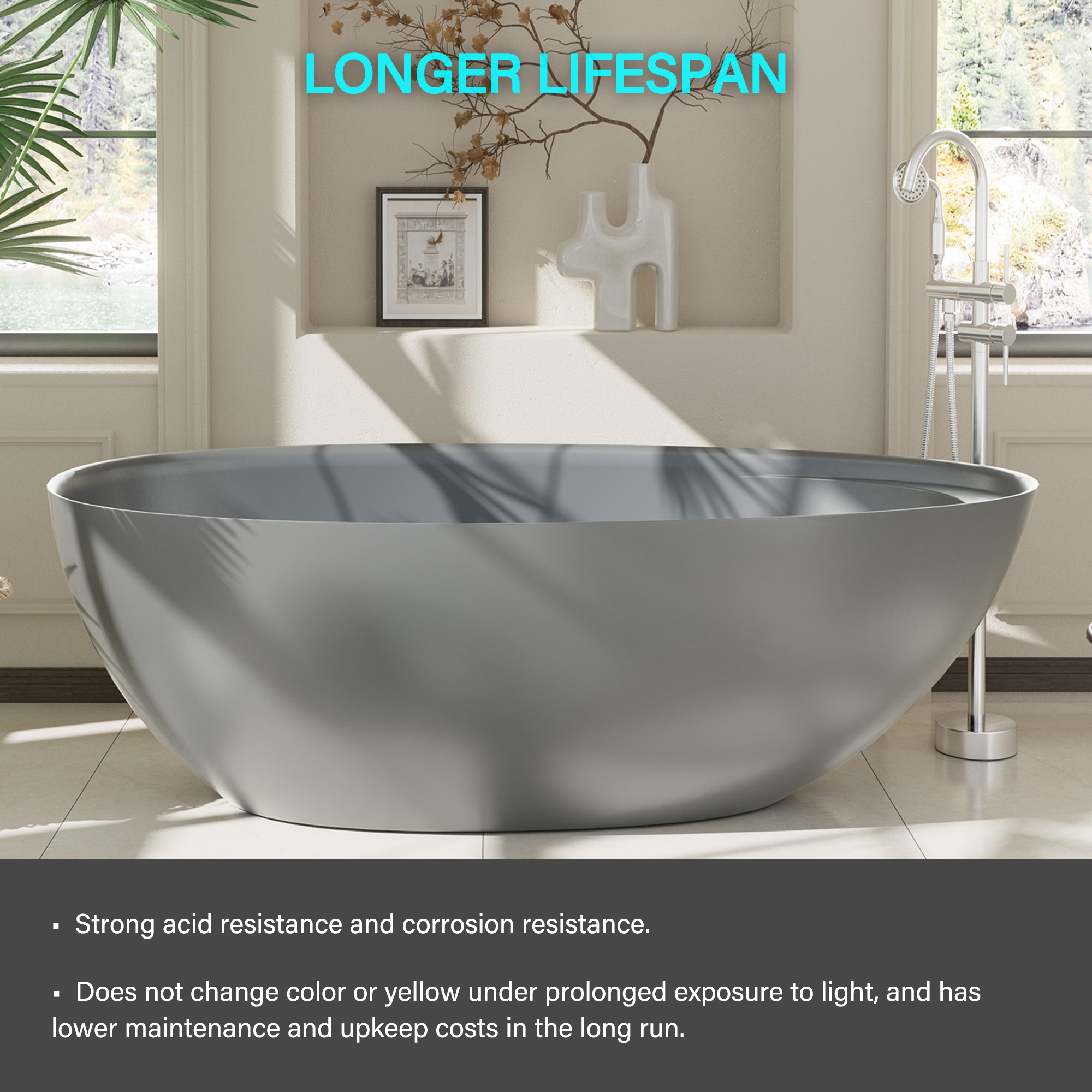 Boyel living 67" Free Standing Tub, Stone Resin Freestanding Tub Large Space Solid Surface Matte White Soaking Tub with Drain, Drain Hose & Sanding Paper