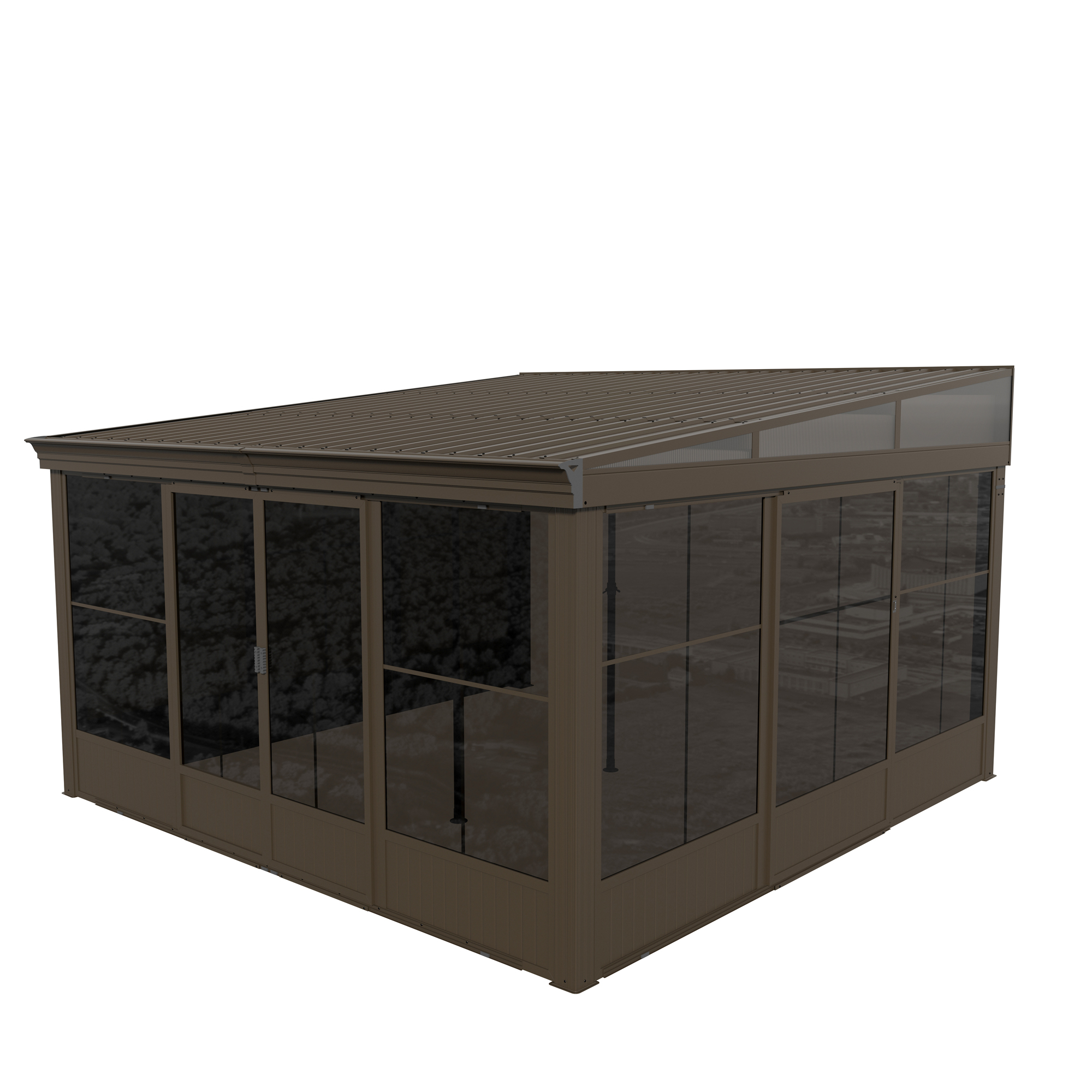 12 ft. x 14 ft. Wall Mounted Gazebo, All-Season Patio Gazebo Sunroom with Side Door, Outdoor Permanent Sunroom