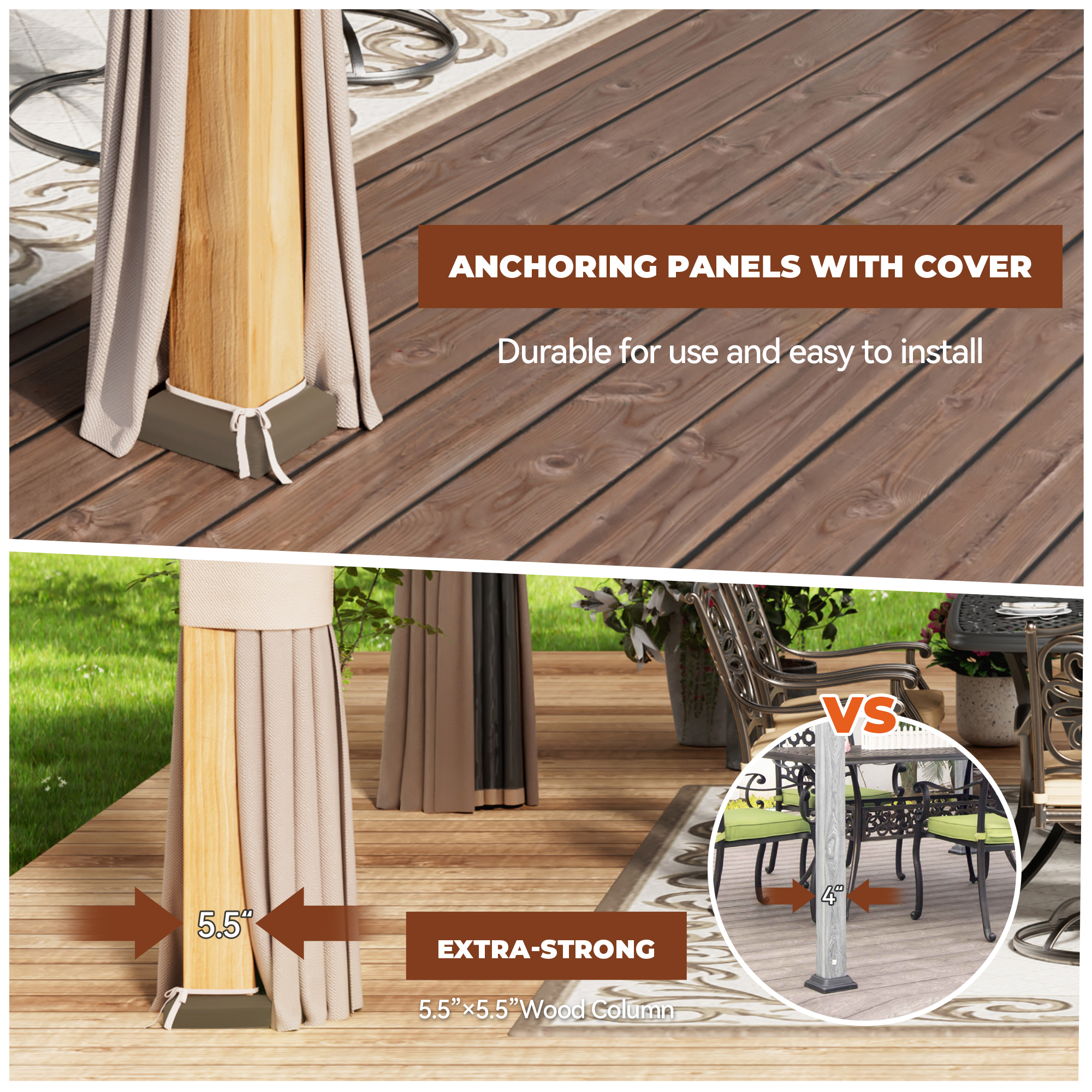 Cedar Frame Hard Top Gazebo with Galvanized Steel Double Roof, Curtain and Net, Outdoor Wooden Gazebo Pergola for Patio Lawn Backyard