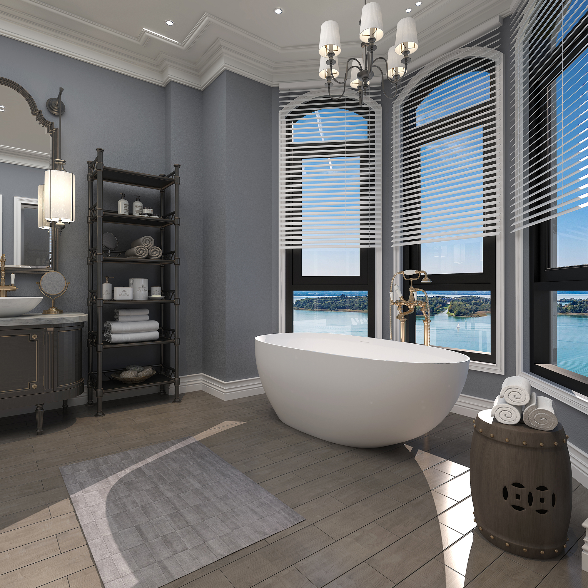 63 in. Solid Surface Free-Standing Bathtub with Centre Drain in Matte White