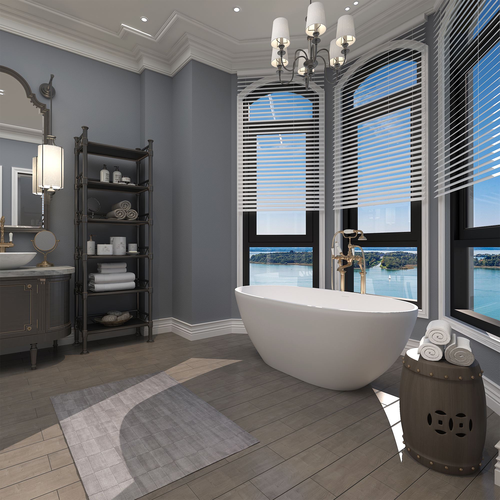 Boyel Livong 61" Matte White Faux Stone Freestanding Soaking Tub with Drain