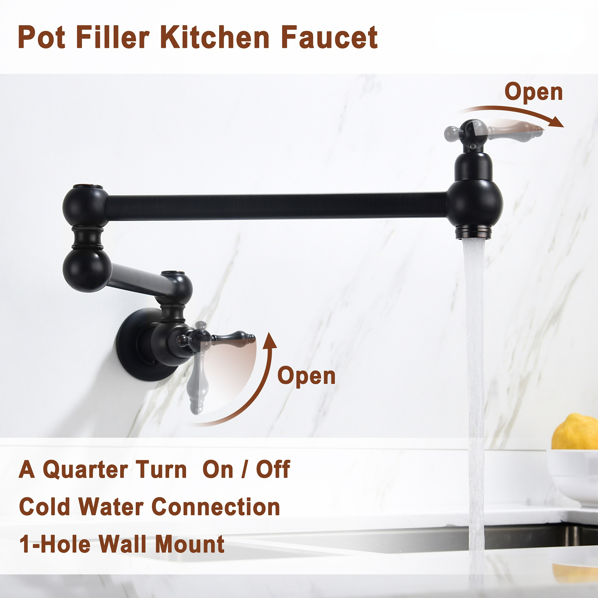 Boyel Living Matte Black Double Handle Wall-mount Pot Filler Kitchen Faucet